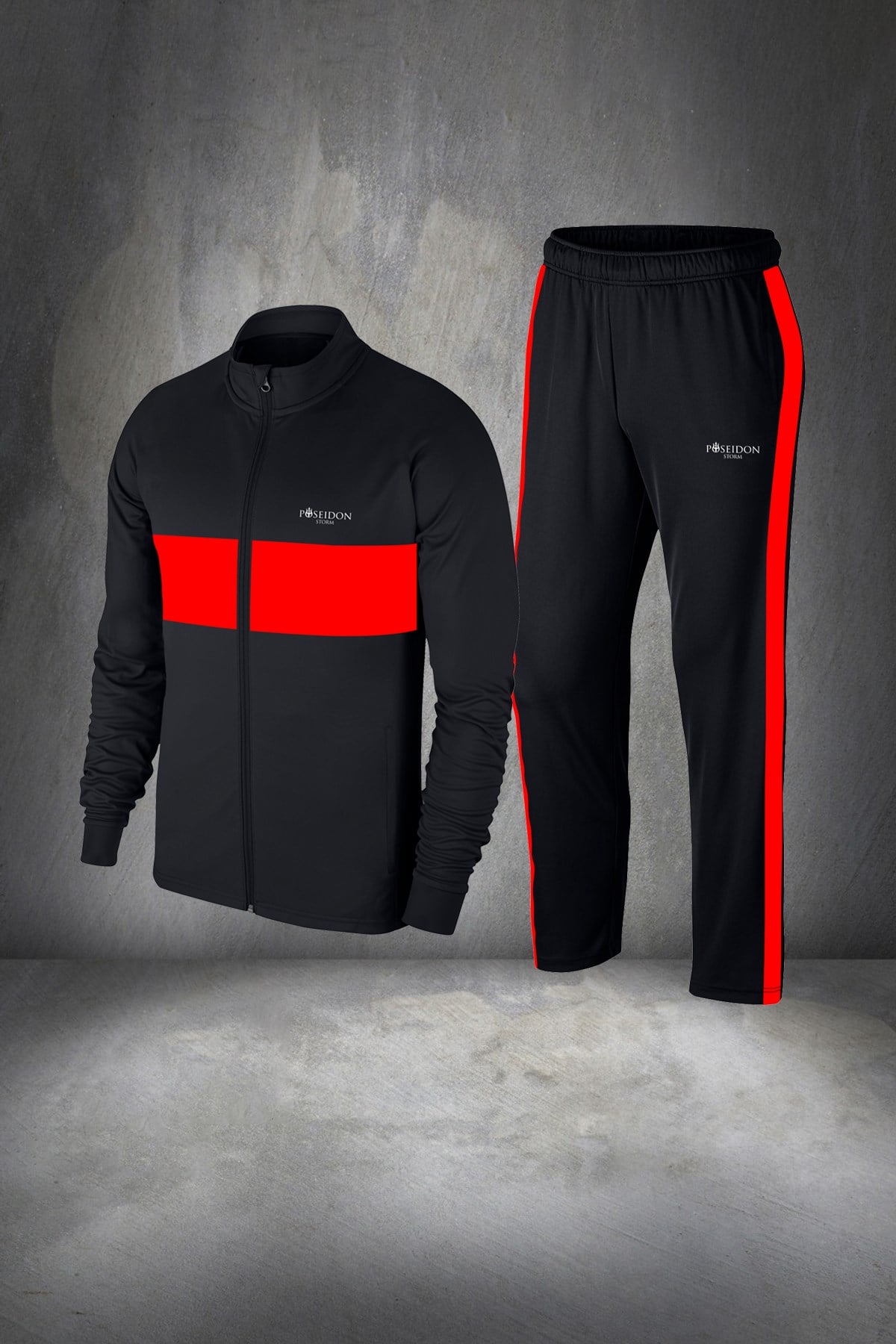 Erkek Siyah Günlük Sporcu Eşofman Takımı S-3XL - kırmızı ön detay - M12