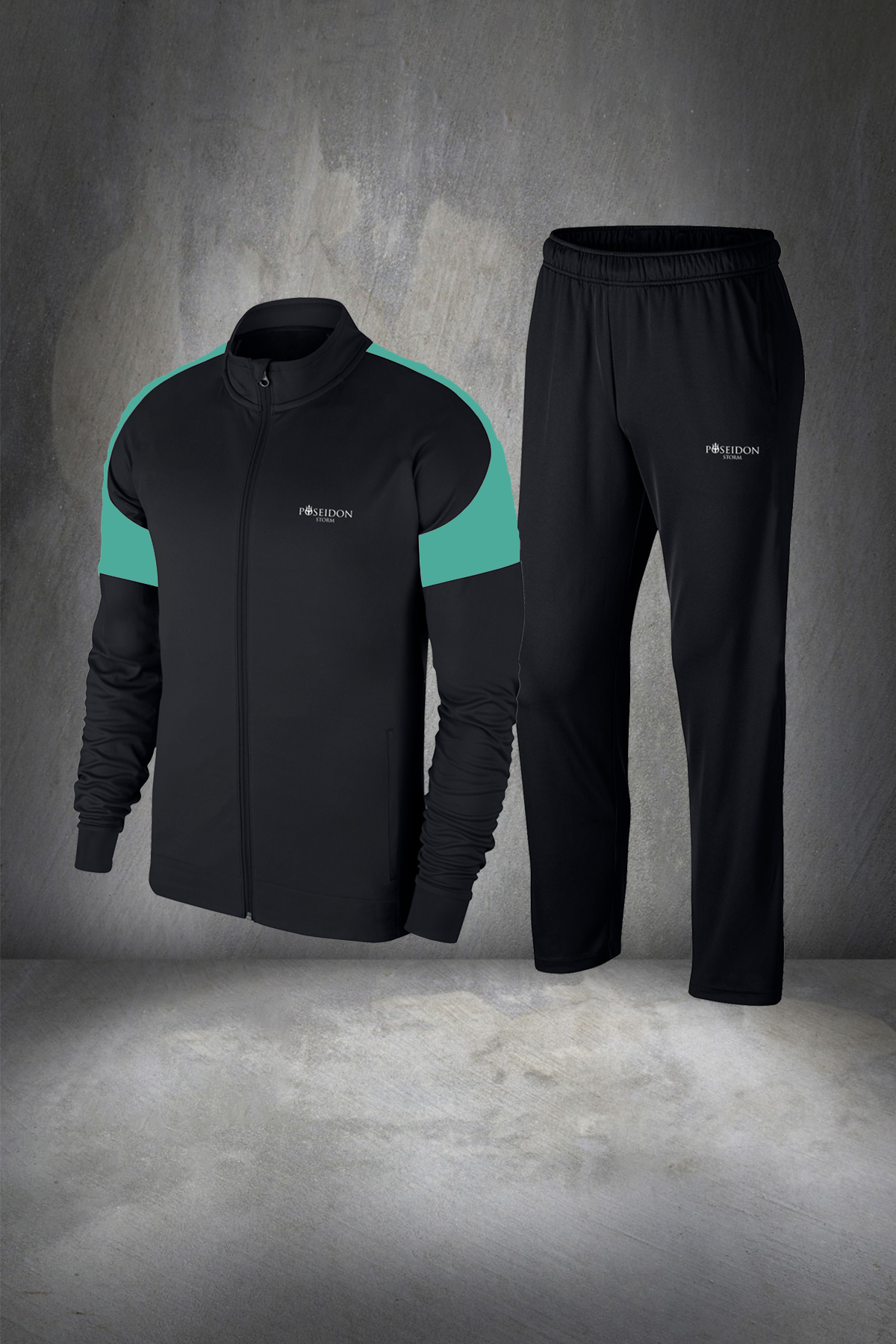 Erkek Siyah Interlock Kumaş Üst Alt Eşofman Takımı S -3XL