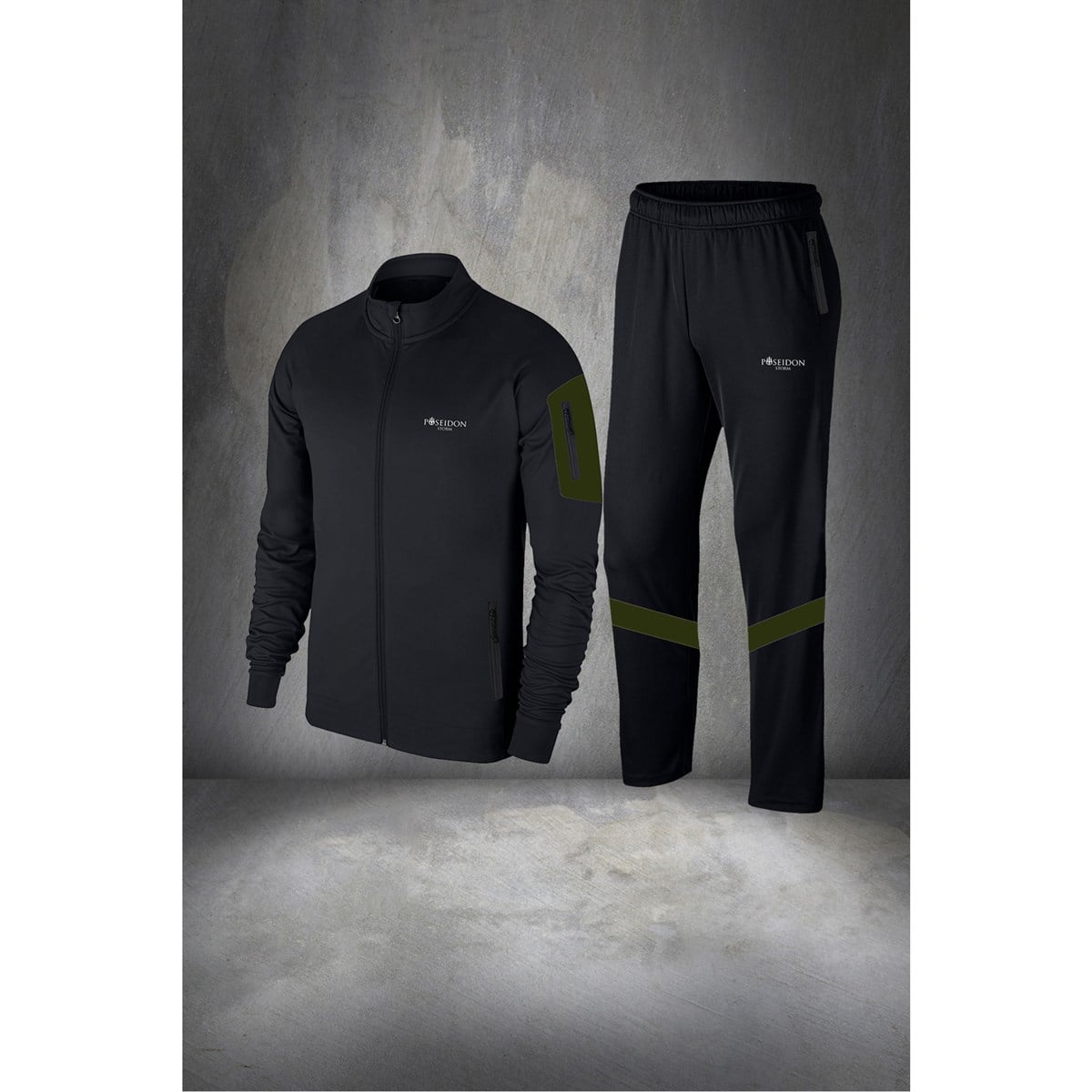 Erkek Siyah İnterlok Kumaş Cepli Fermuarlı Spor Eşofman Takımı S-3XL
