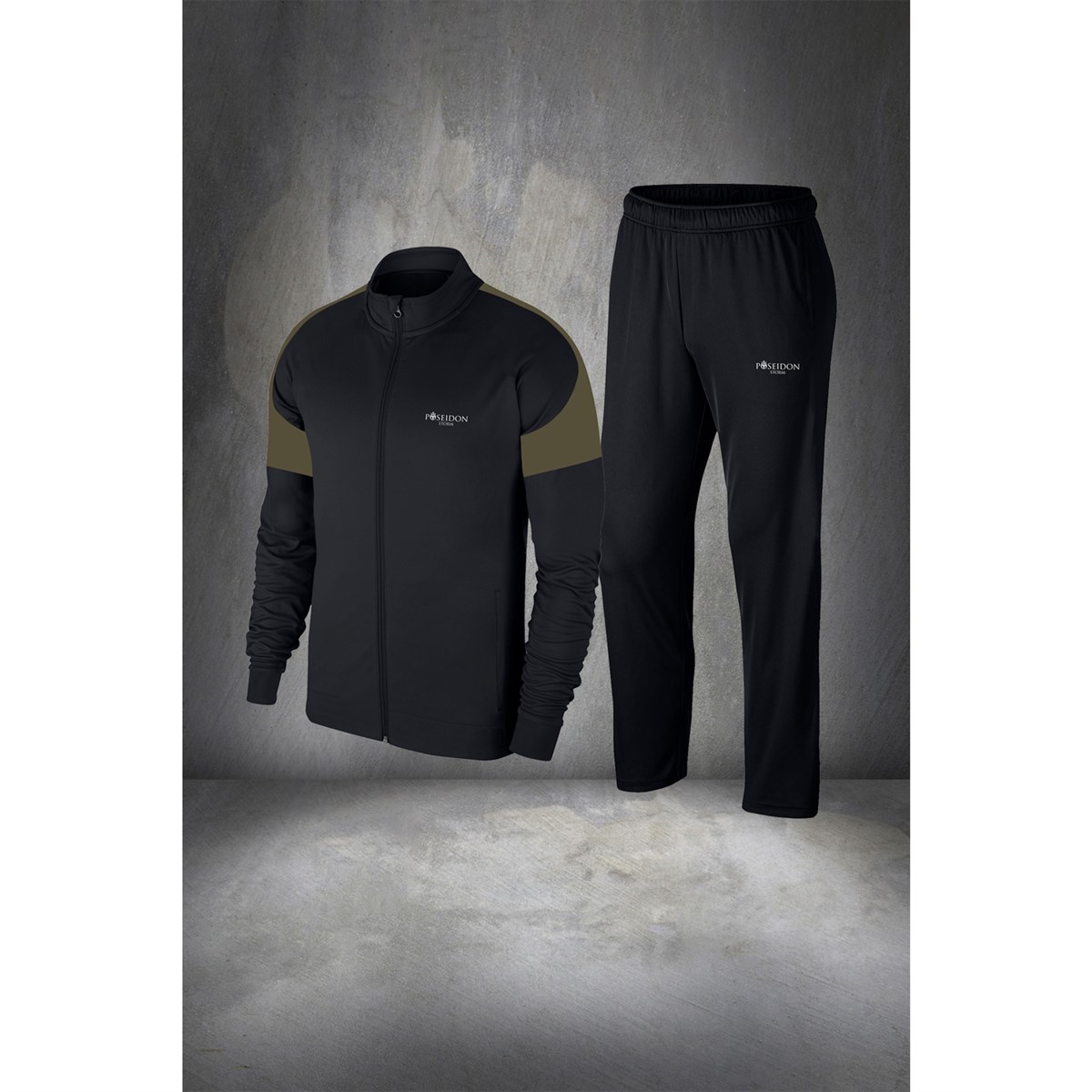 Erkek Siyah İnterlok Kumaş Fermuarlı Eşofman Takımı S-3XL