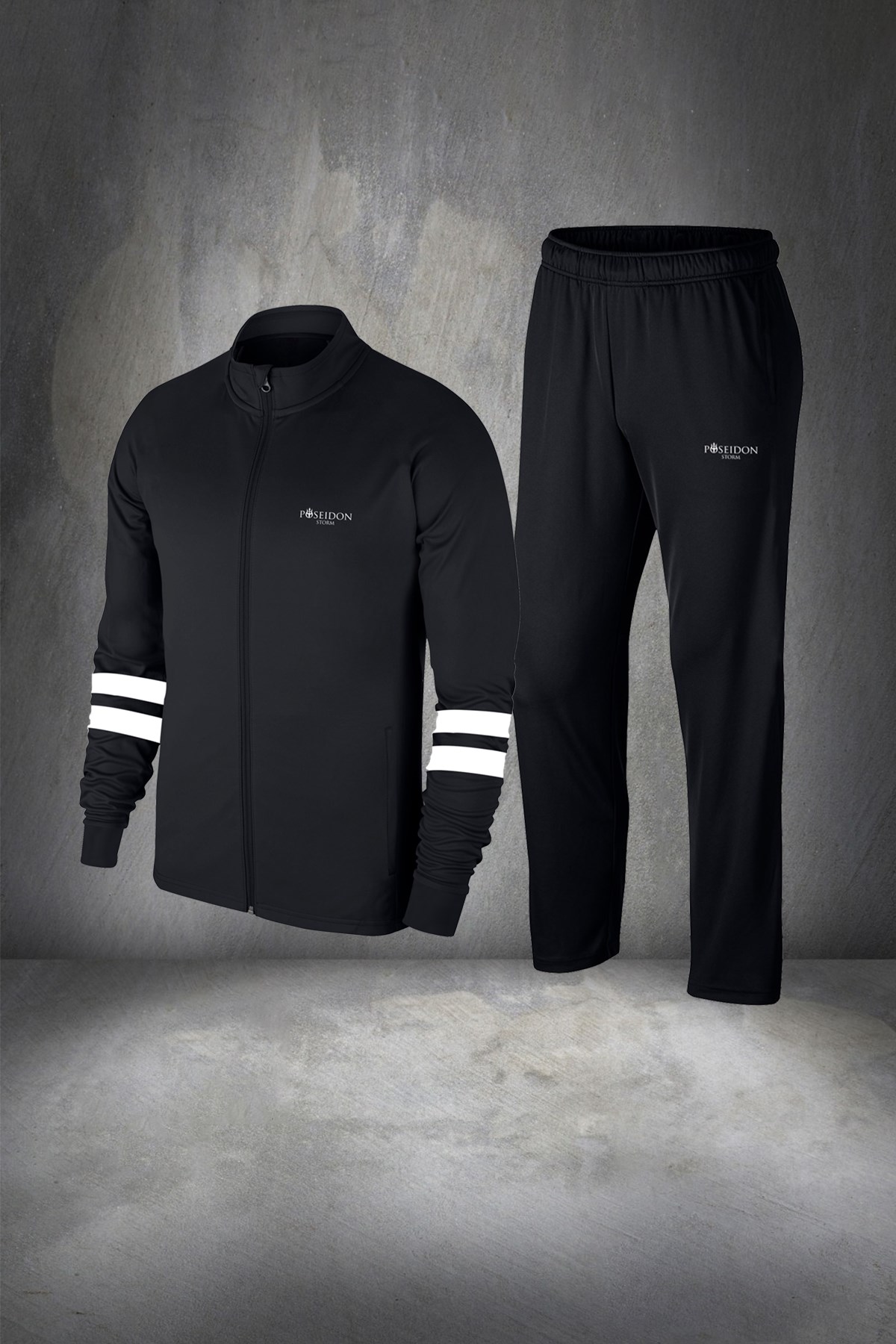 Erkek Siyah İnterlok Kumaş Fit Kalıp Koşu Seti S-3XL