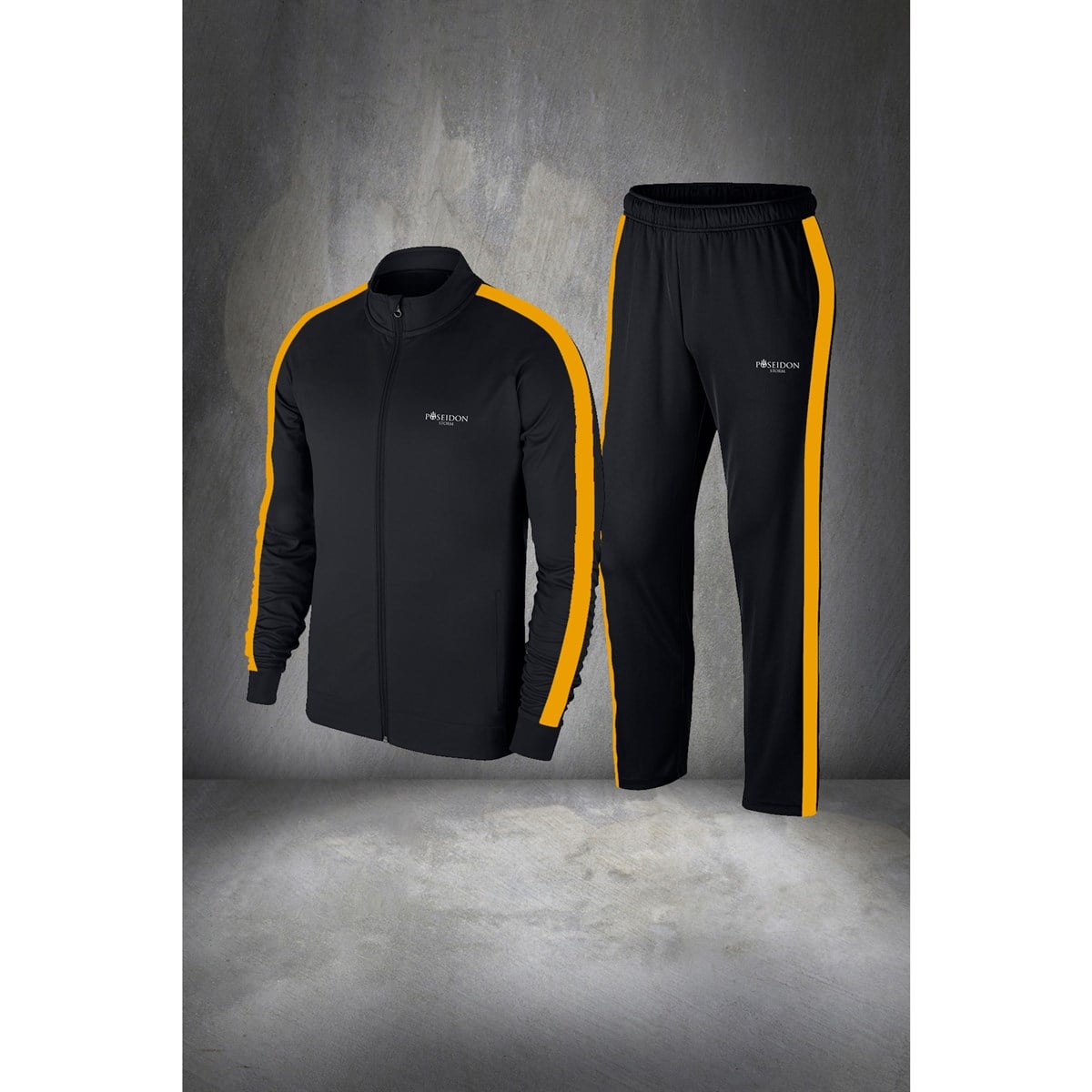 Erkek Siyah İnterlok Kumaş İki Parçalı Şık Spor Takım Sporcu Koşu Seti S-3XL