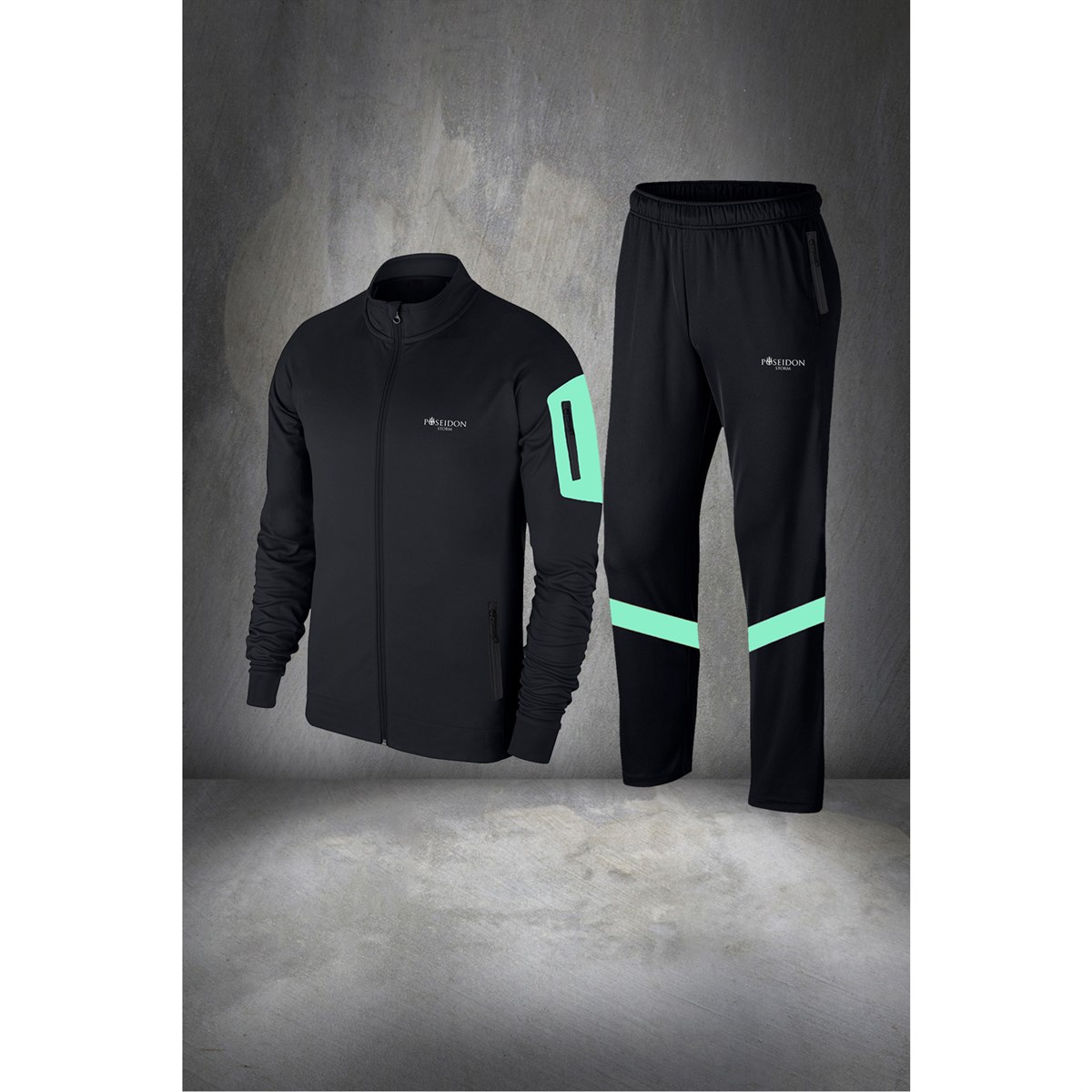 Erkek Siyah İnterlok Kumaş Rahat Kol Cep Detaylı  Eşofman Seti S-3XL