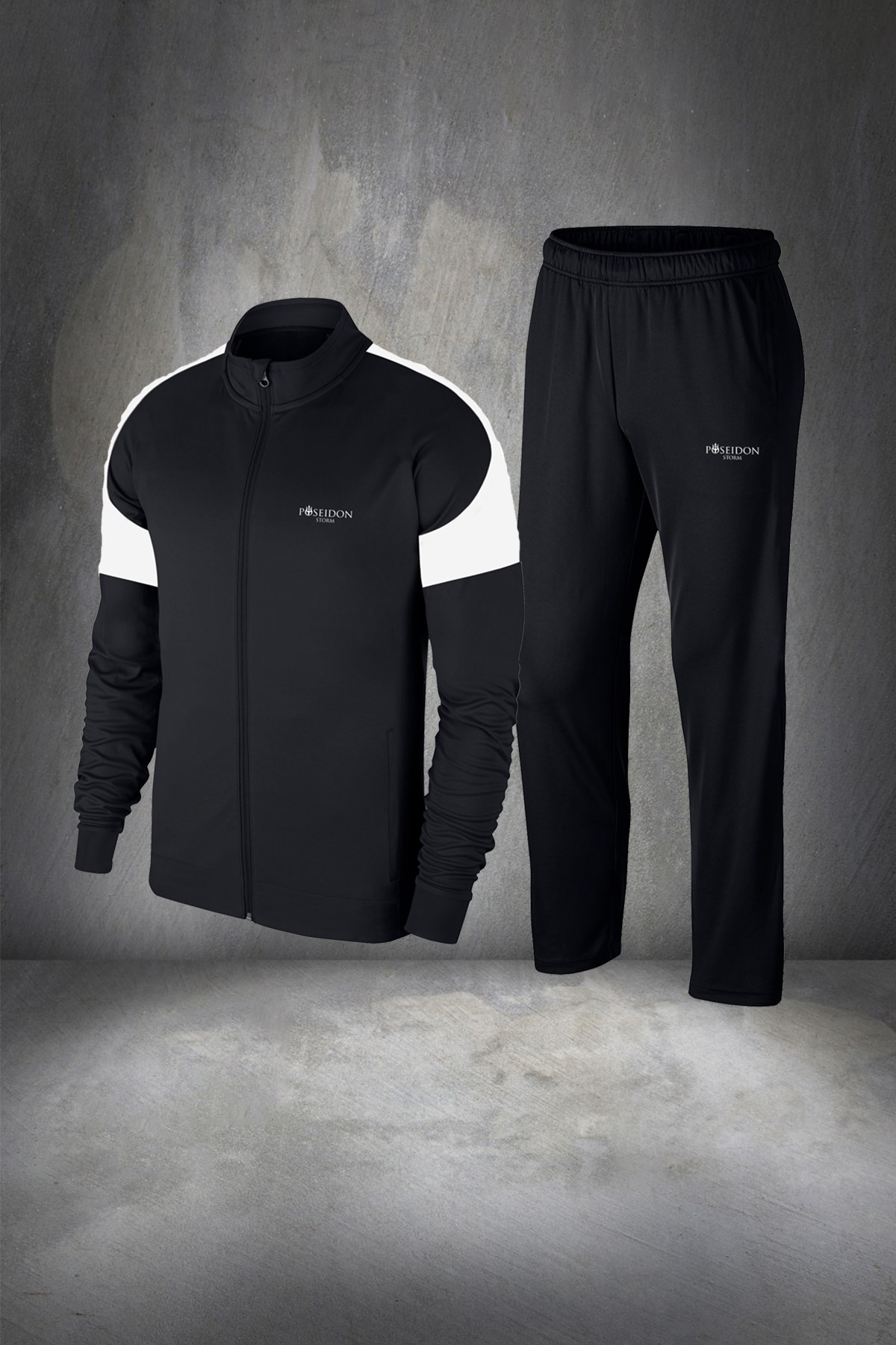 Erkek Siyah İnterlok Kumaş Rahat Koşu Takımı S-3XL