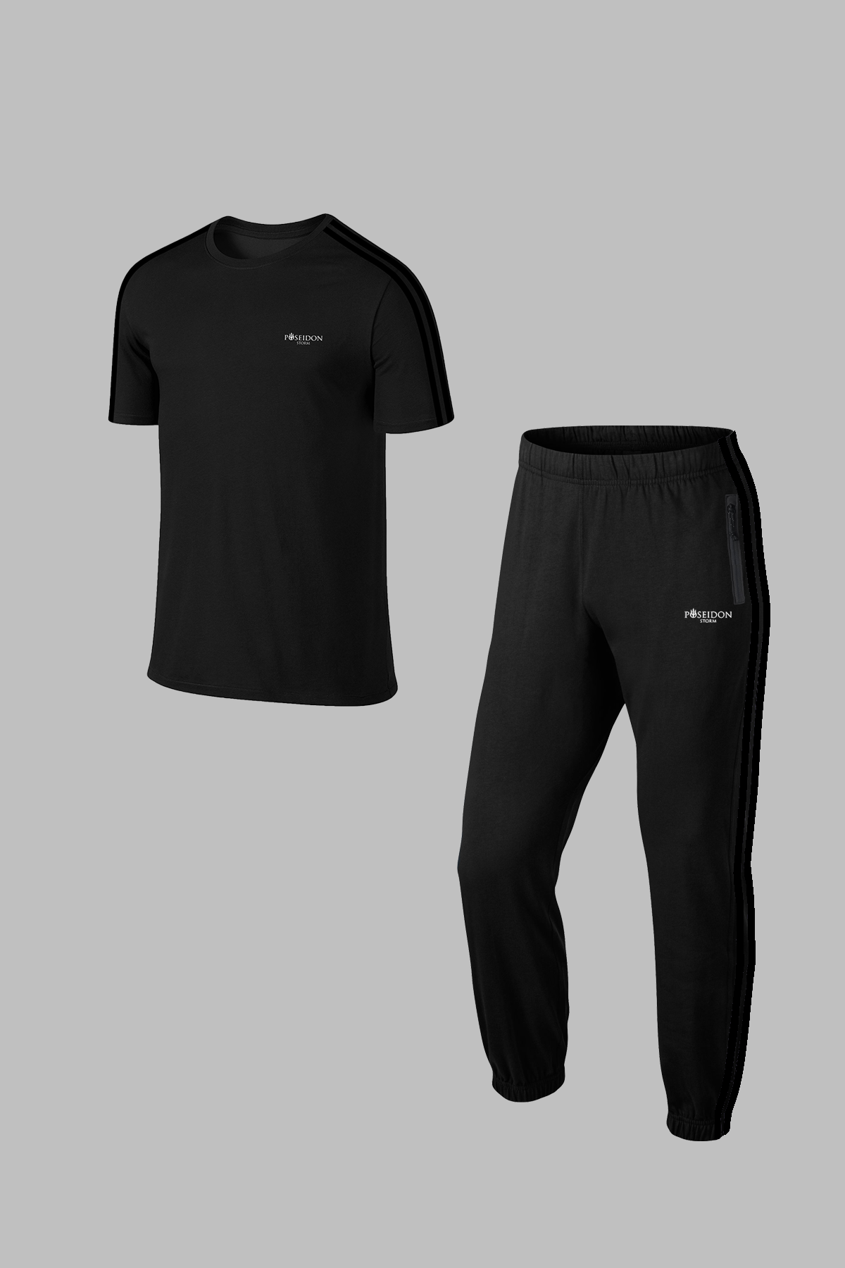 Erkek Siyah Özel Supra Penye Kumaş Spor Regular Fit Eşofman Koşu Takımı S-3XL