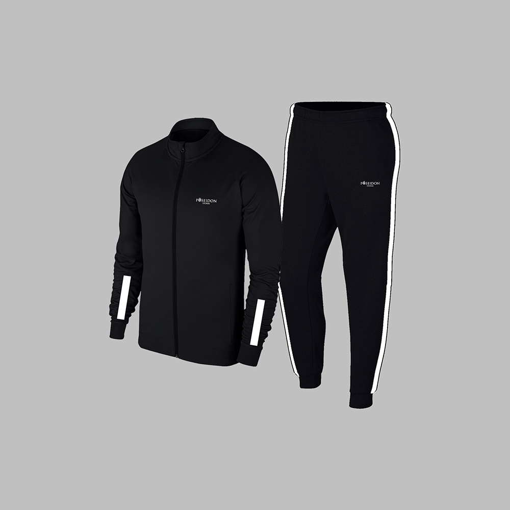 Erkek Siyah Supra Penye Kumaş Ön Cepli Rahat  Eşofman Takımı (S-3XL)
