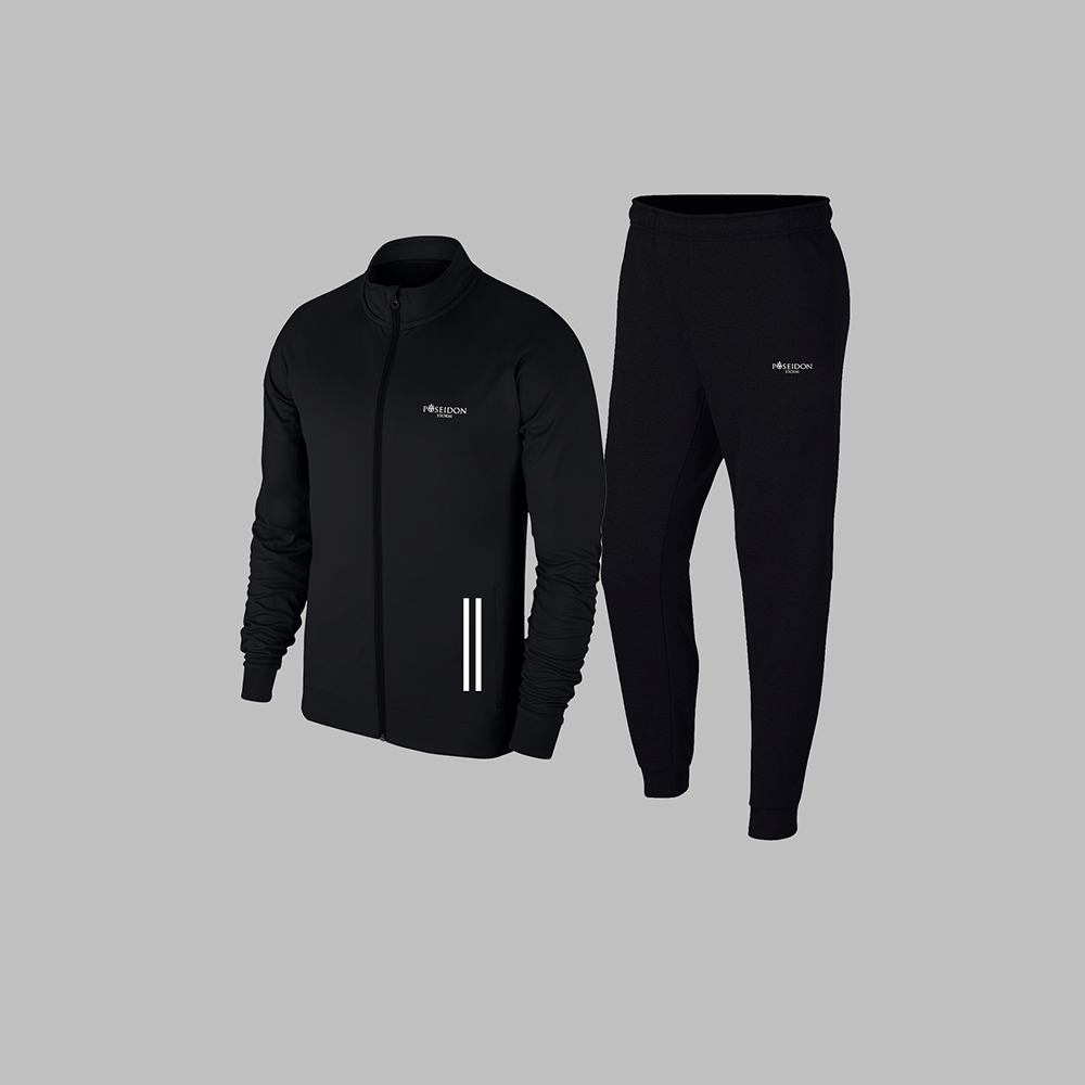 Erkek Siyah Supra Penye Kumaş Önü Cep Detaylı Kapüşonlu Eşofman Seti (S-3XL)