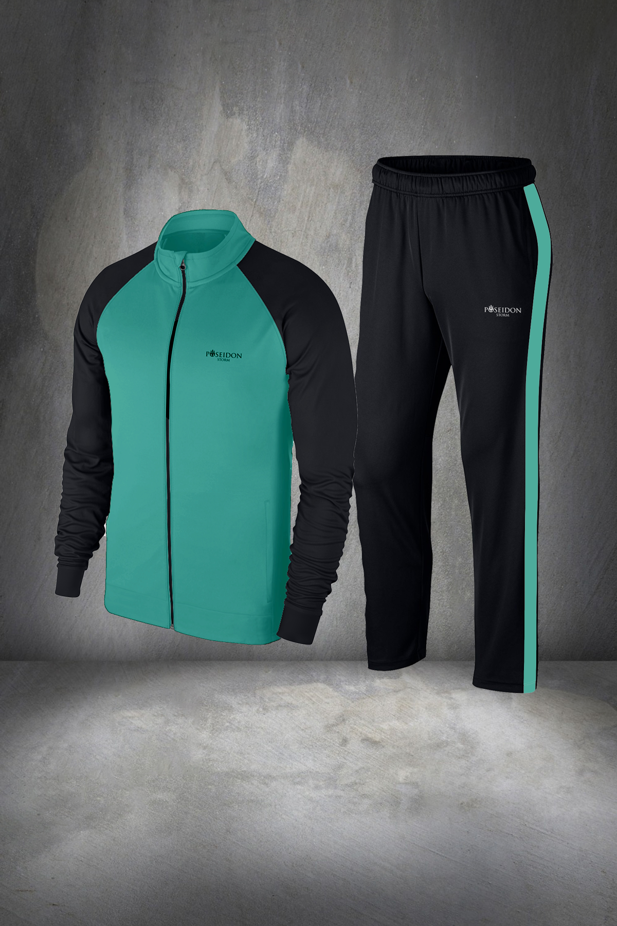 Erkek Su Yeşili İnterlok Kumaş Sporcu İki Parçalı Koşu Takım S-3XL