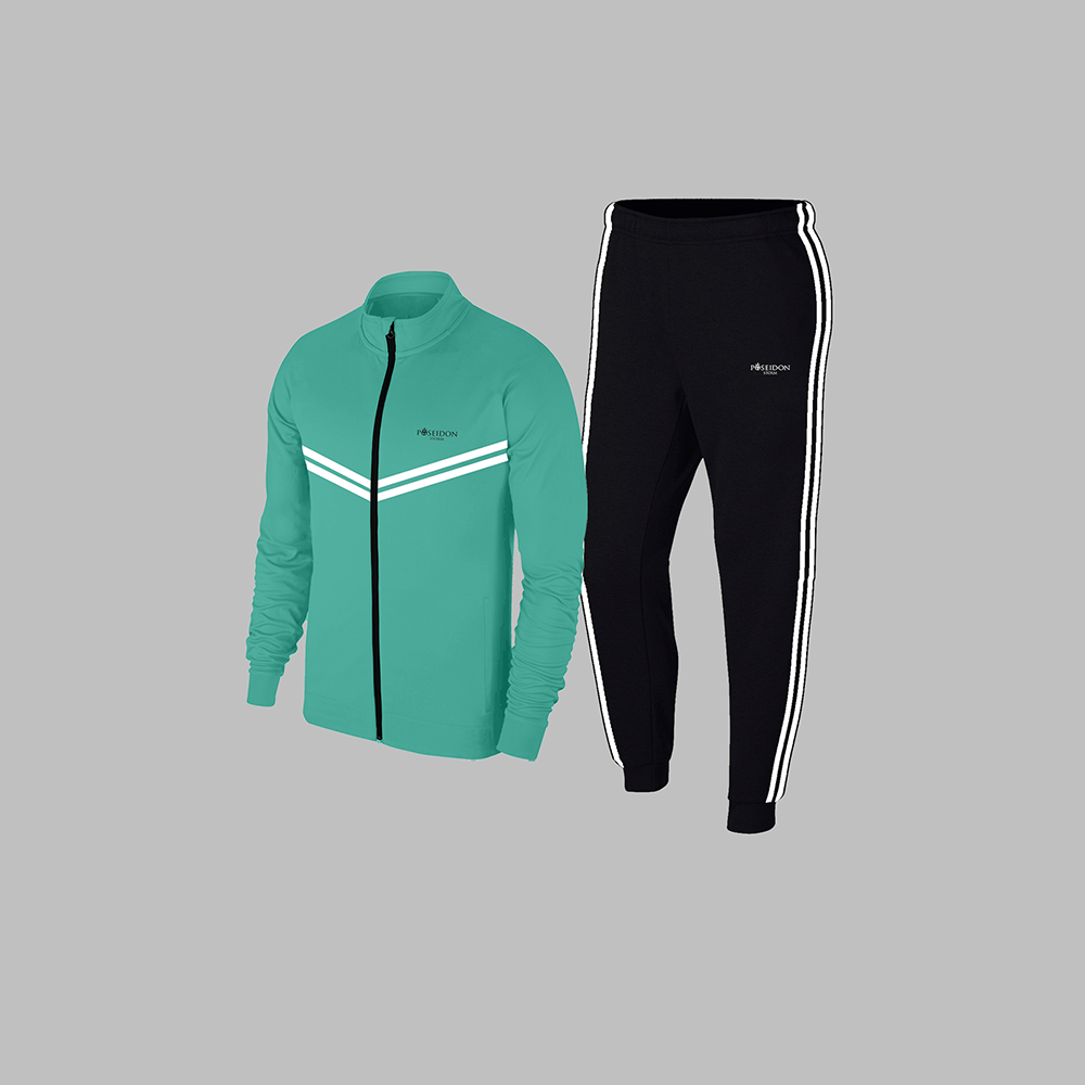 Erkek Su Yeşili Supra Penye Kumaş Rahat Fermuarlı Kapüşonlu Eşofman Alt Üst Set S-3XL