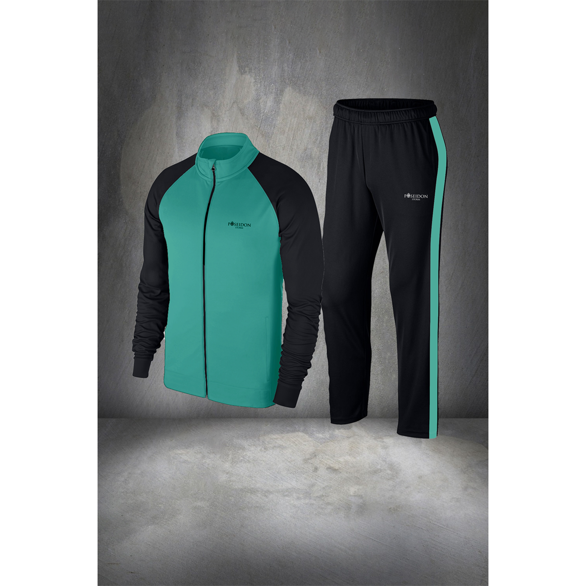 Erkek Su Yeşili Supra Penye Kumaş Sporcu İki Parçalı Koşu Takım S-3XL