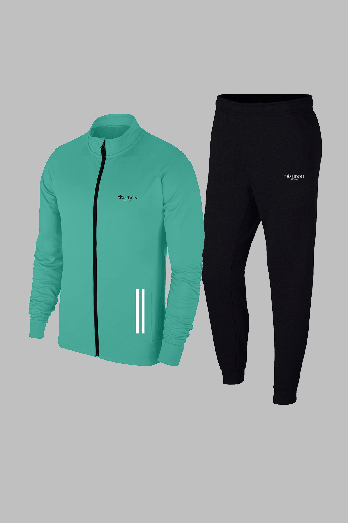 Erkek Su Yeşili Yeni Supra Penye Kumaş Cepli Rahat İki Parça Eşofman Takımı Seti S-3XL