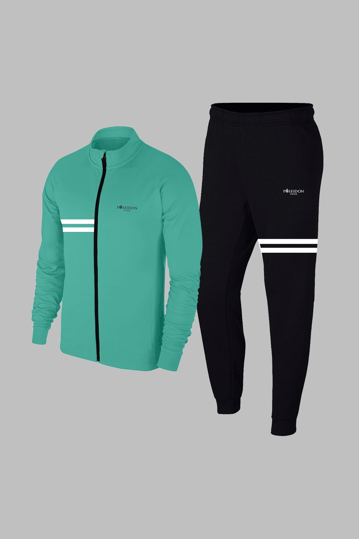 Erkek Su Yeşili Yeni Supra Penye Kumaş Yürüyüş Antrenman Fitness Eşofman Seti S-3XL