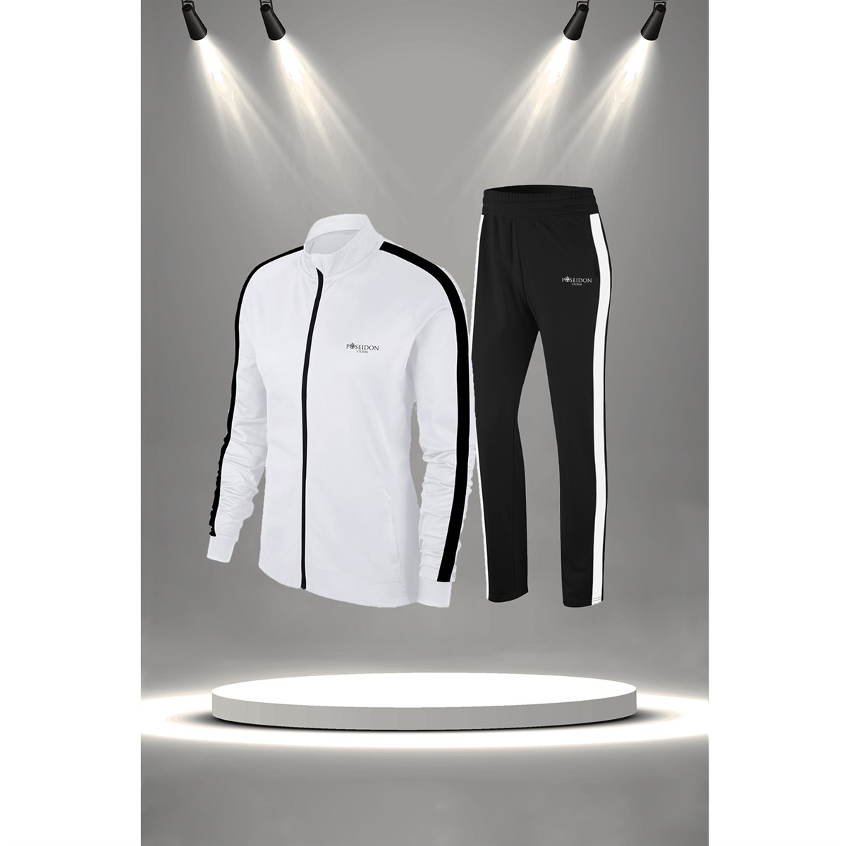 Kadın Beyaz İnterlok Kumaş Fermuarlı Eşofman Takımı Seti S-3XL