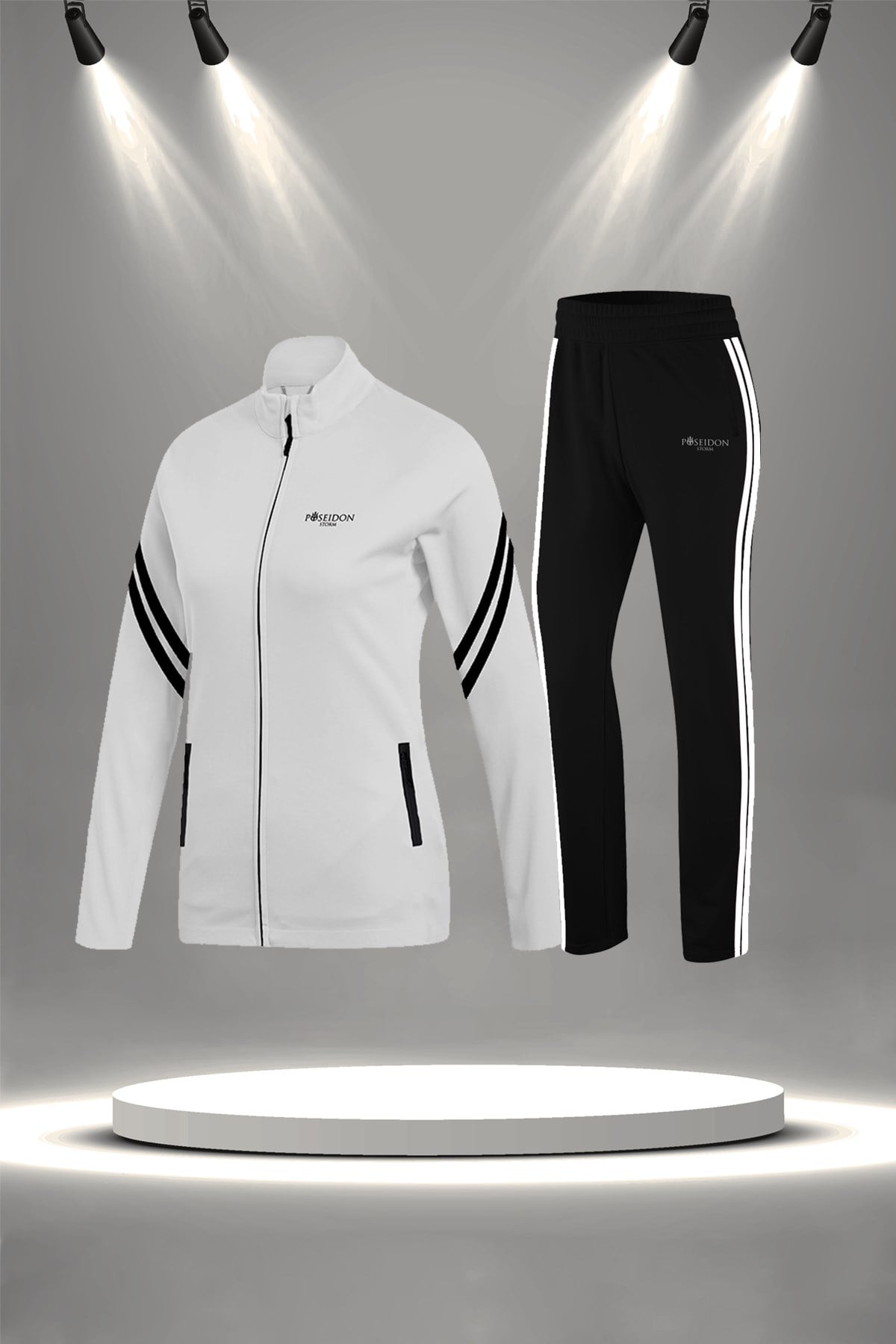 Kadın Beyaz İnterlok Kumaş Fit Kalıp Koşu Seti S-3XL