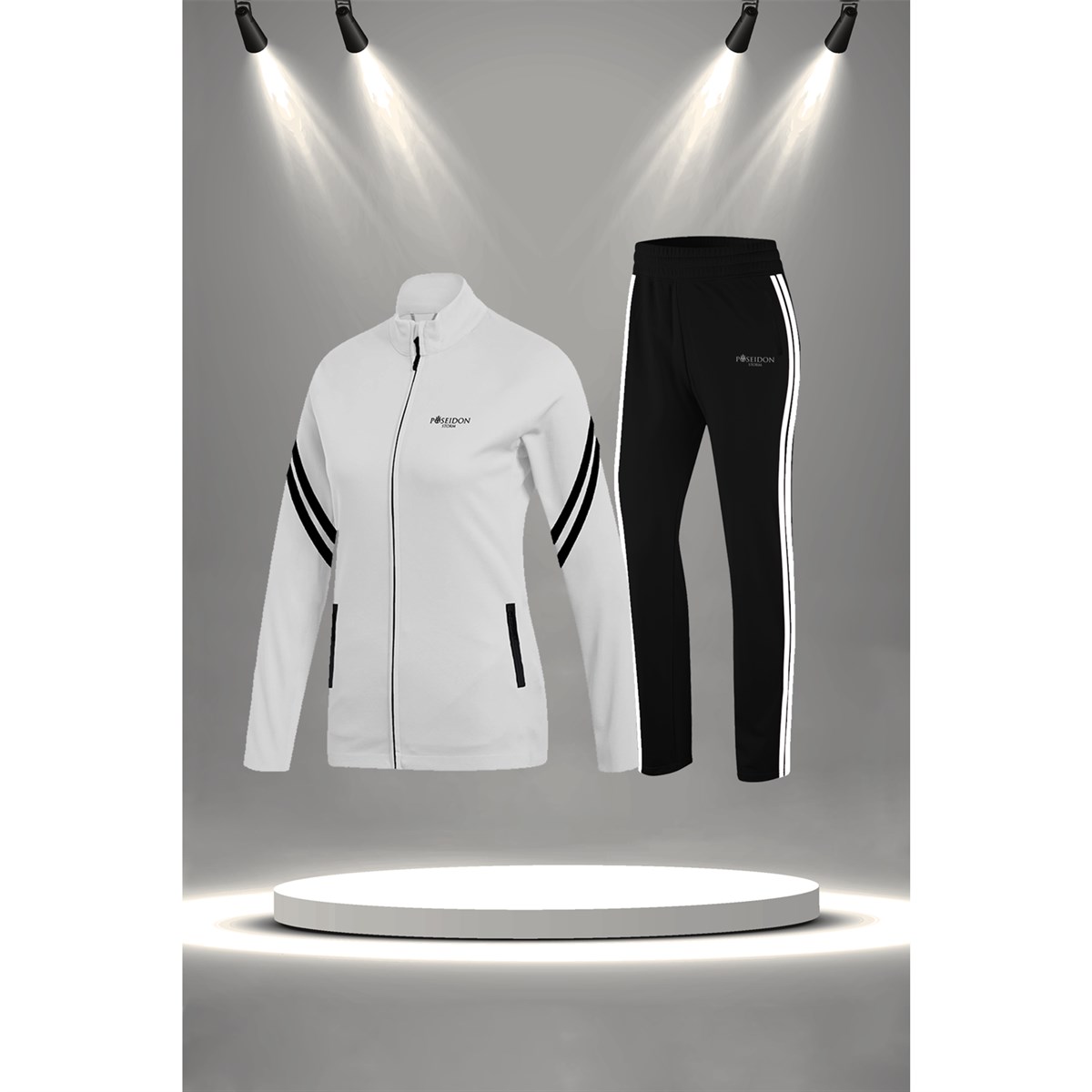 Kadın Beyaz İnterlok Kumaş Fit Kalıp Koşu Seti  S-3XL