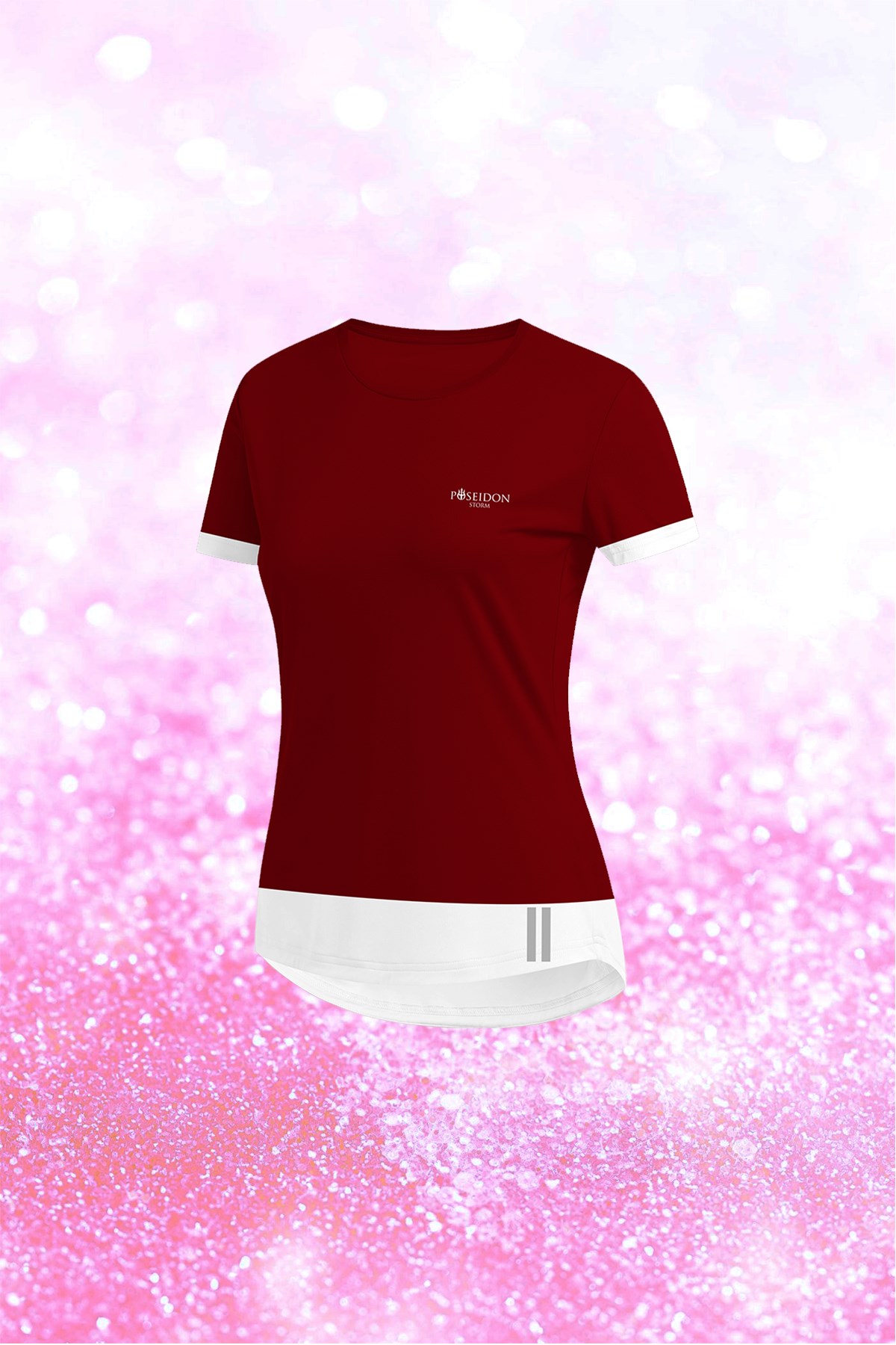 Kadın Bordo Dri-Fit Kumaş Konforlu  Sıfır Yaka Tshirt   S-3XL