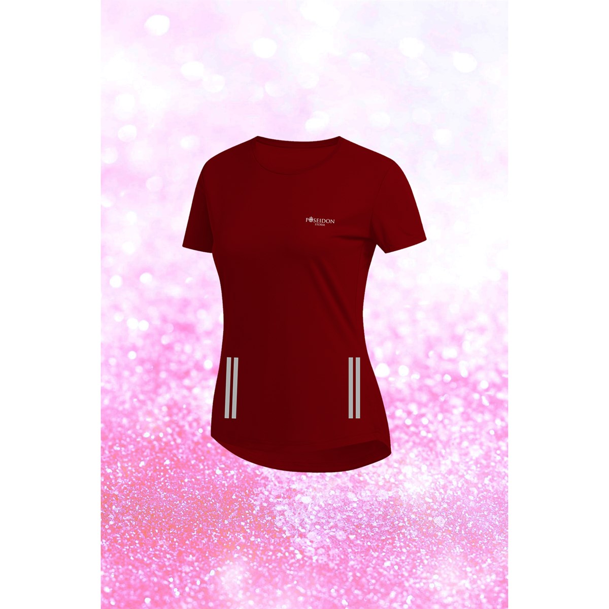 Kadın Bordo Dri-Fit Kumaş Yürüyüş ve Koşu için Konforlu Kısa Kol T-shirt  S-3XL