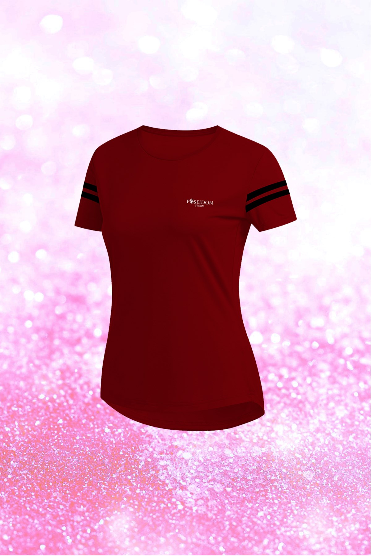 Kadın Bordo Günlük Sporcu Tişörtü S-3XL - Koldan 2 bant - M4