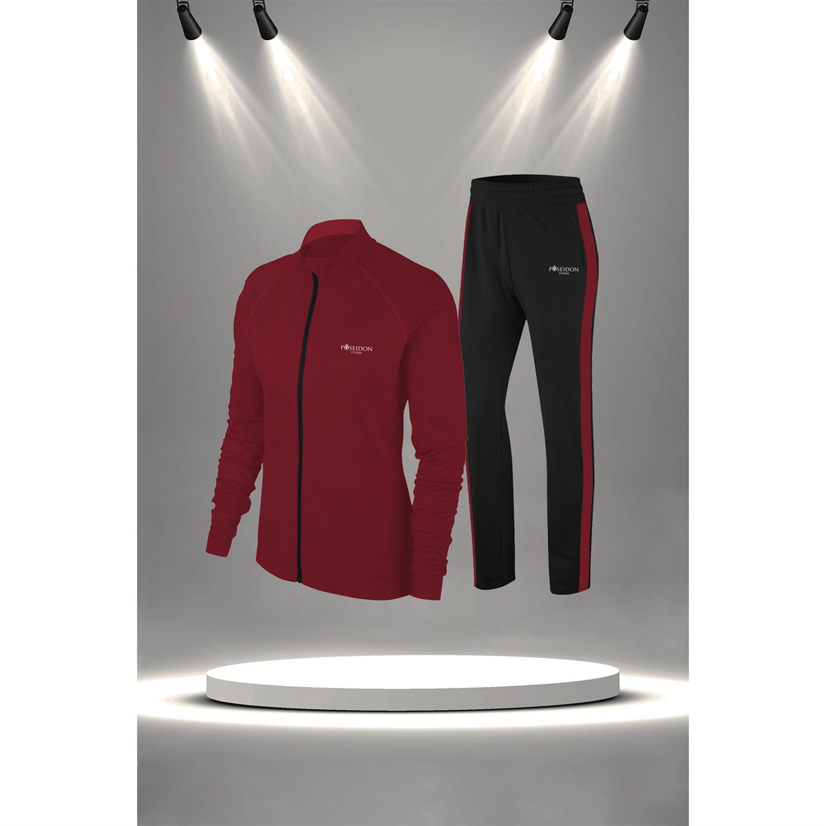 Kadın Bordo İnterlok Kumaş  Alt ve Üst Eşofman Takımı Seti S-3XL