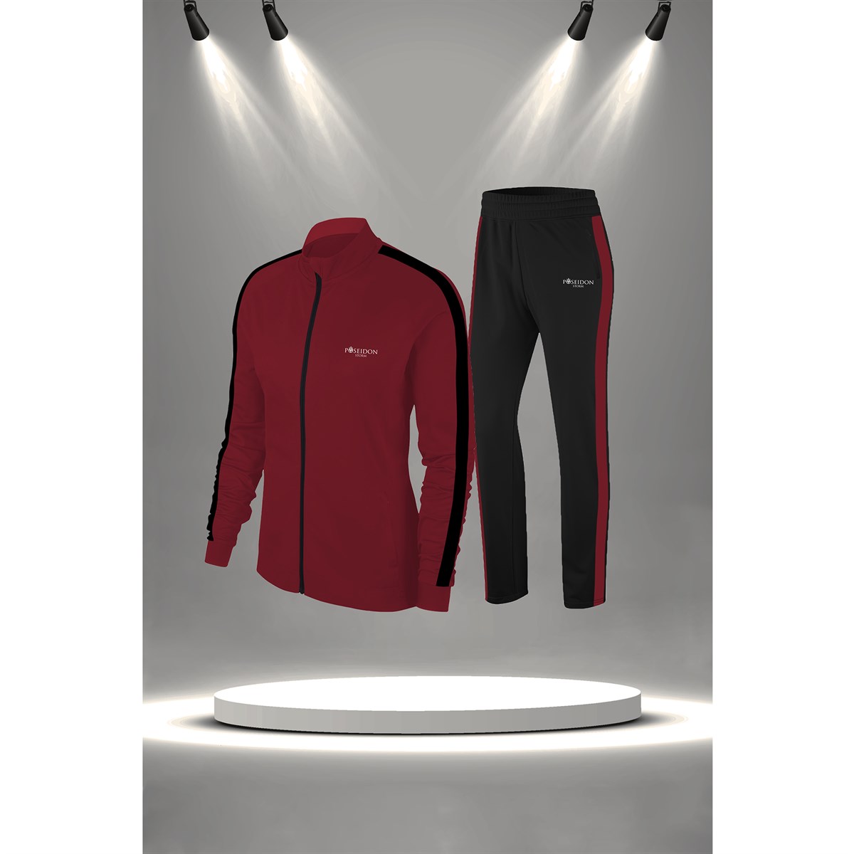 Kadın Bordo İnterlok Kumaş Yürüyüş ve Koşu için Eşofman Takımı S-3XL
