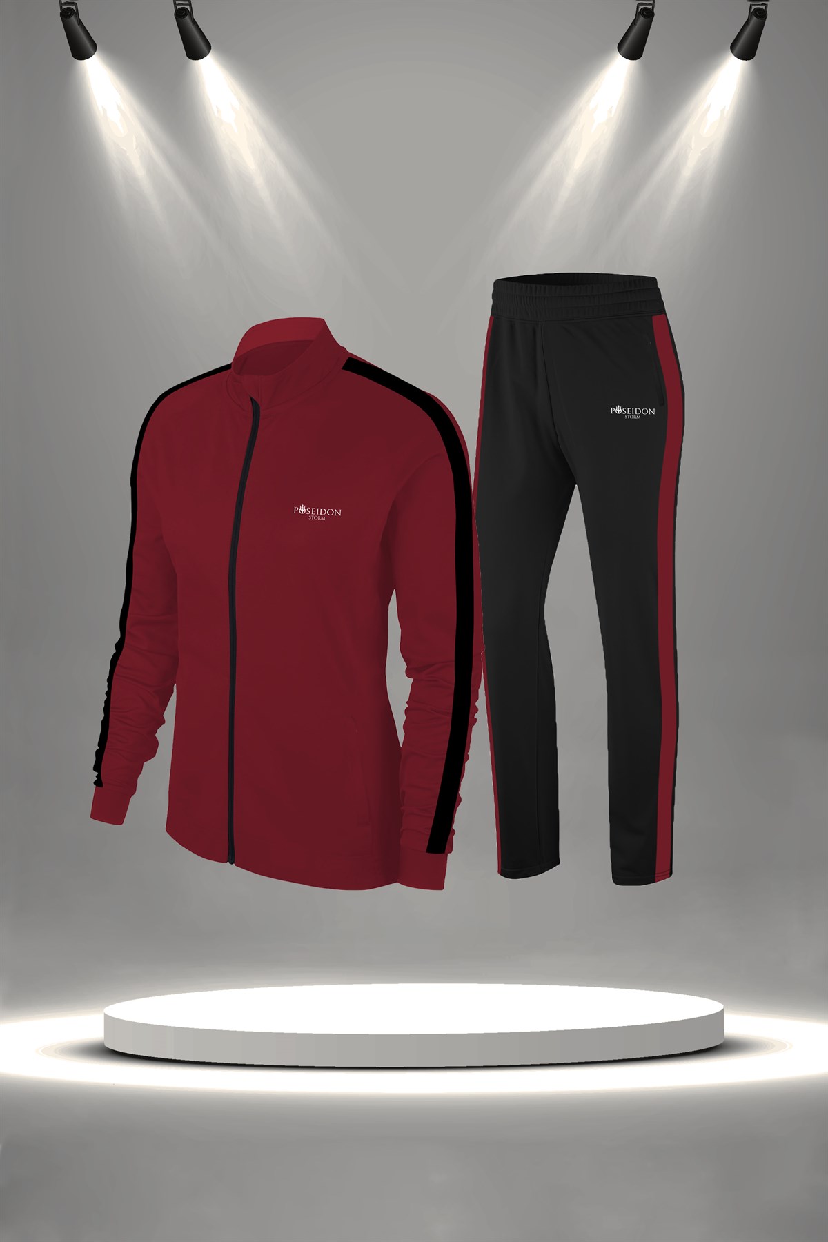 Kadın Bordo İnterlok Kumaş Yürüyüş ve Koşu için Eşofman Takımı S-3XL