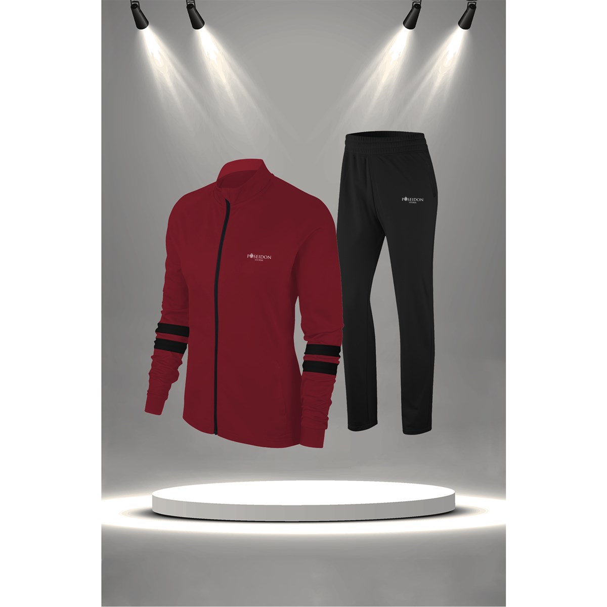 Kadın Bordo İnterlok Kumaş Yürüyüş Ve Koşu için Eşofman Seti S-3XL