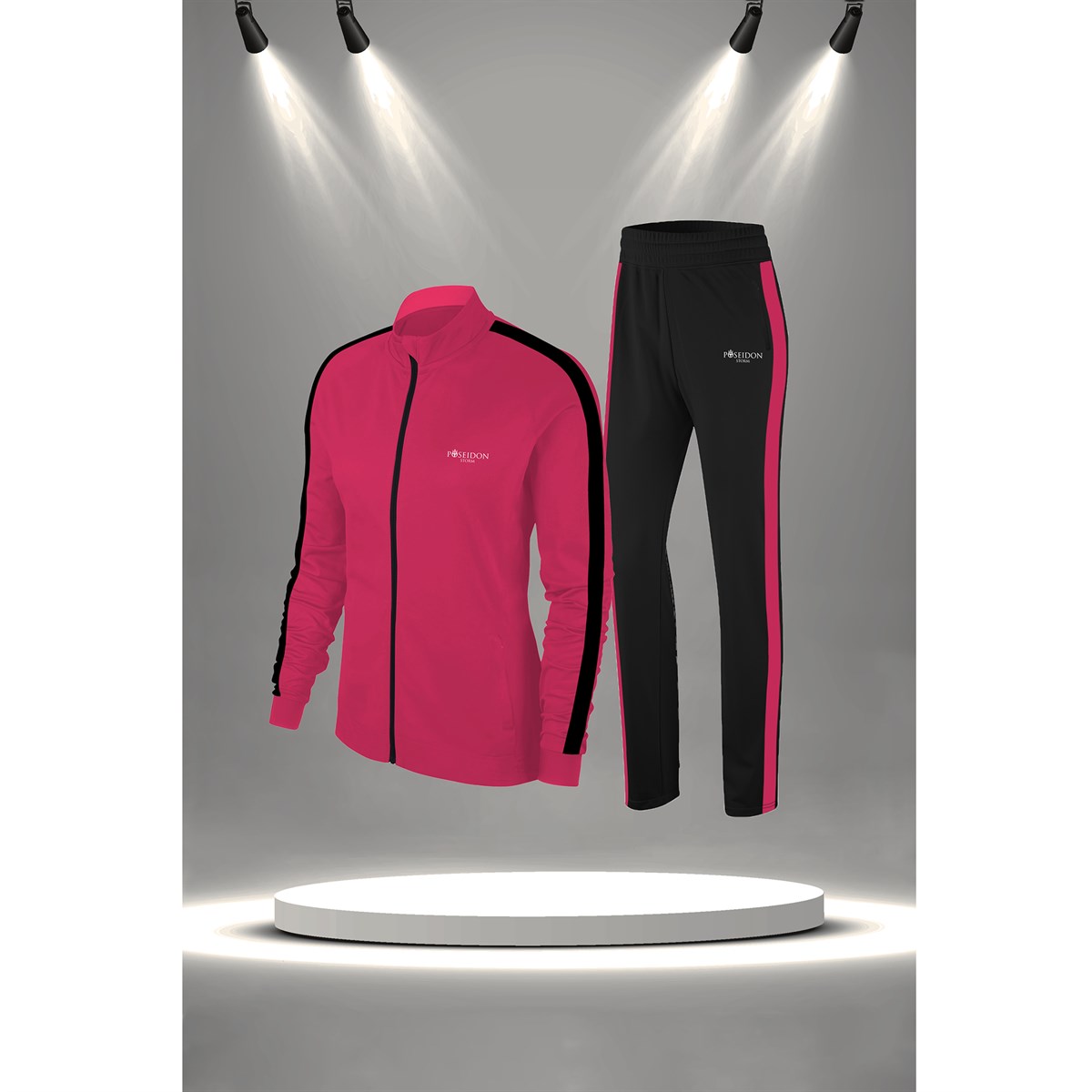 Kadın Fuşya İnterlok Kumaş Yürüyüş Antrenman Fitness Eşofman Seti S-3XL