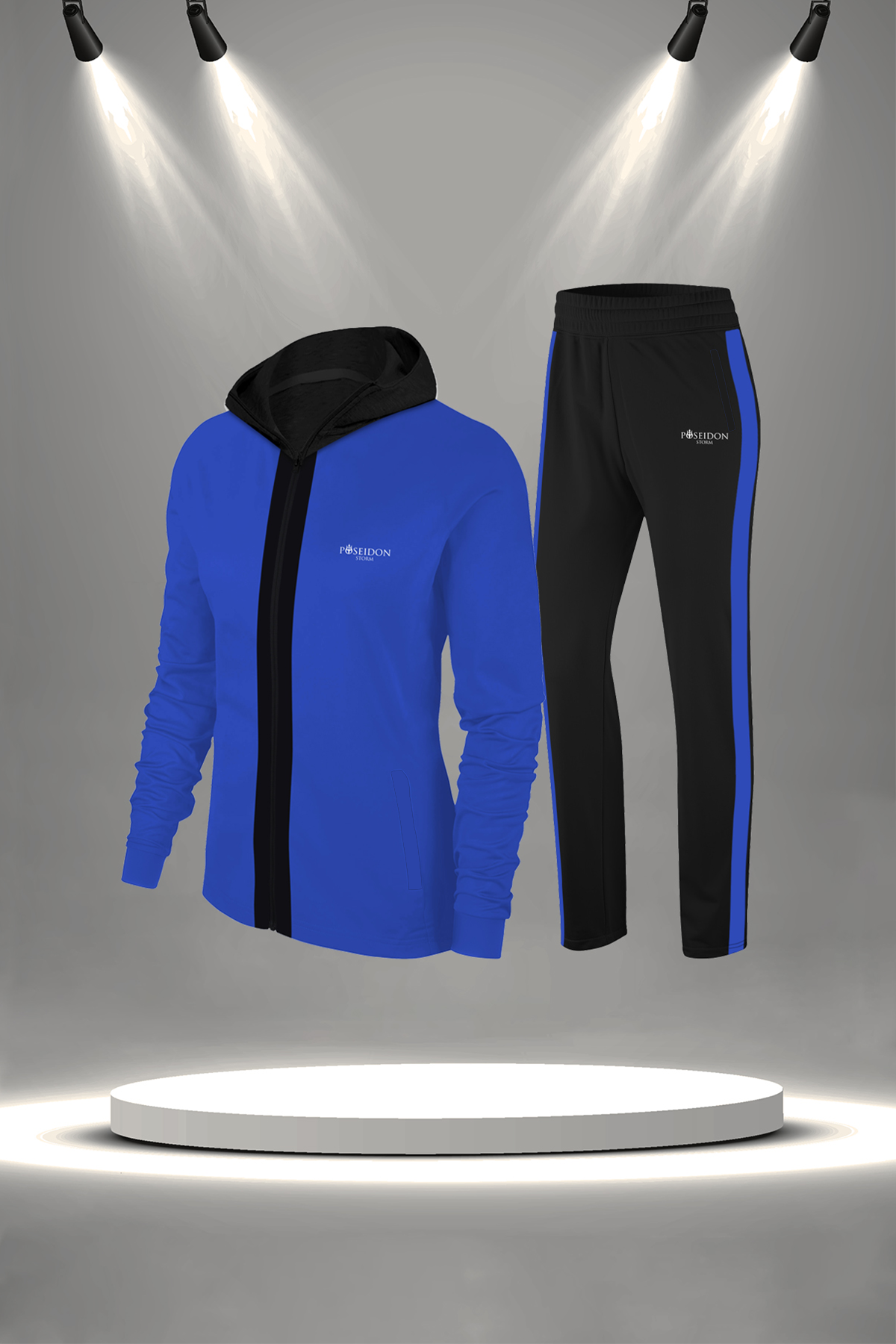 Kadın Mavi İnterlok KumaşGünlük Sporcu Yürüyüş Eşofman Takımı Seti (S-3XL)