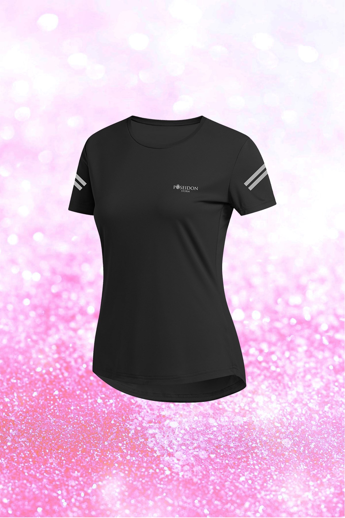 Kadın Siyah Dri-Fit Kumaş  Baskısız Bisiklet Yaka Yürüyüş için Tshirt   S-3XL