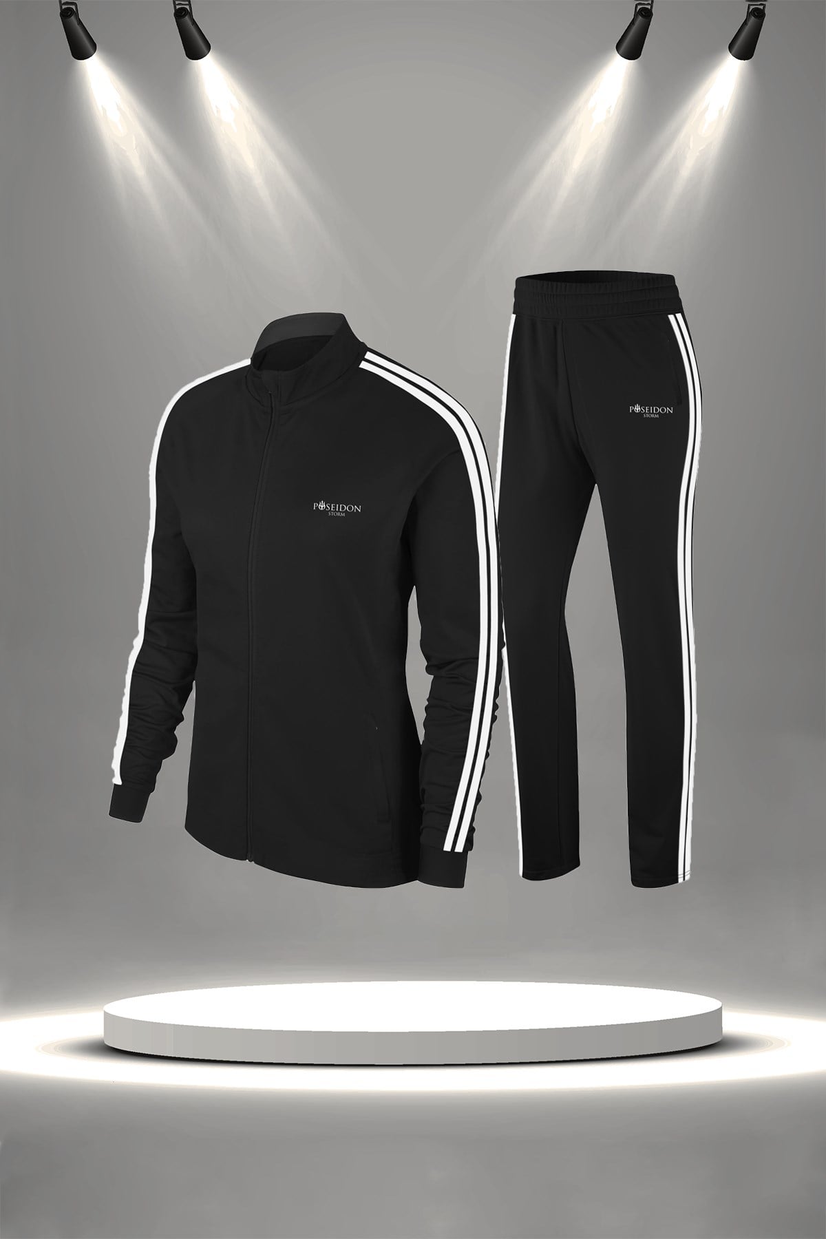 Kadın Siyah Günlük Sporcu Eşofman Takımı S-3XL beyaz çift şerit - M2