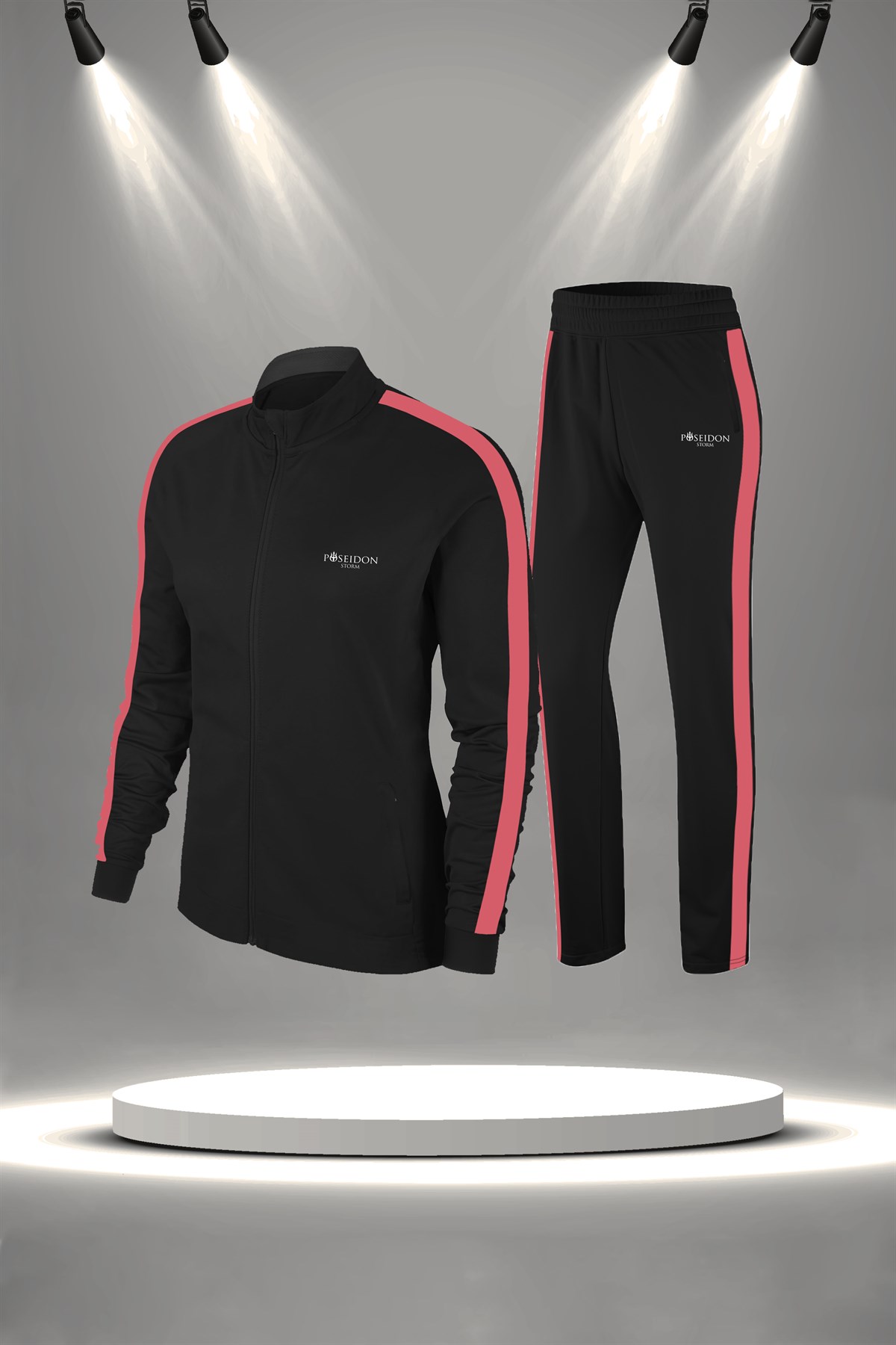 Kadın Siyah Günlük Sporcu Eşofman Takımı S-3XL pudra tek bant şerit - M1
