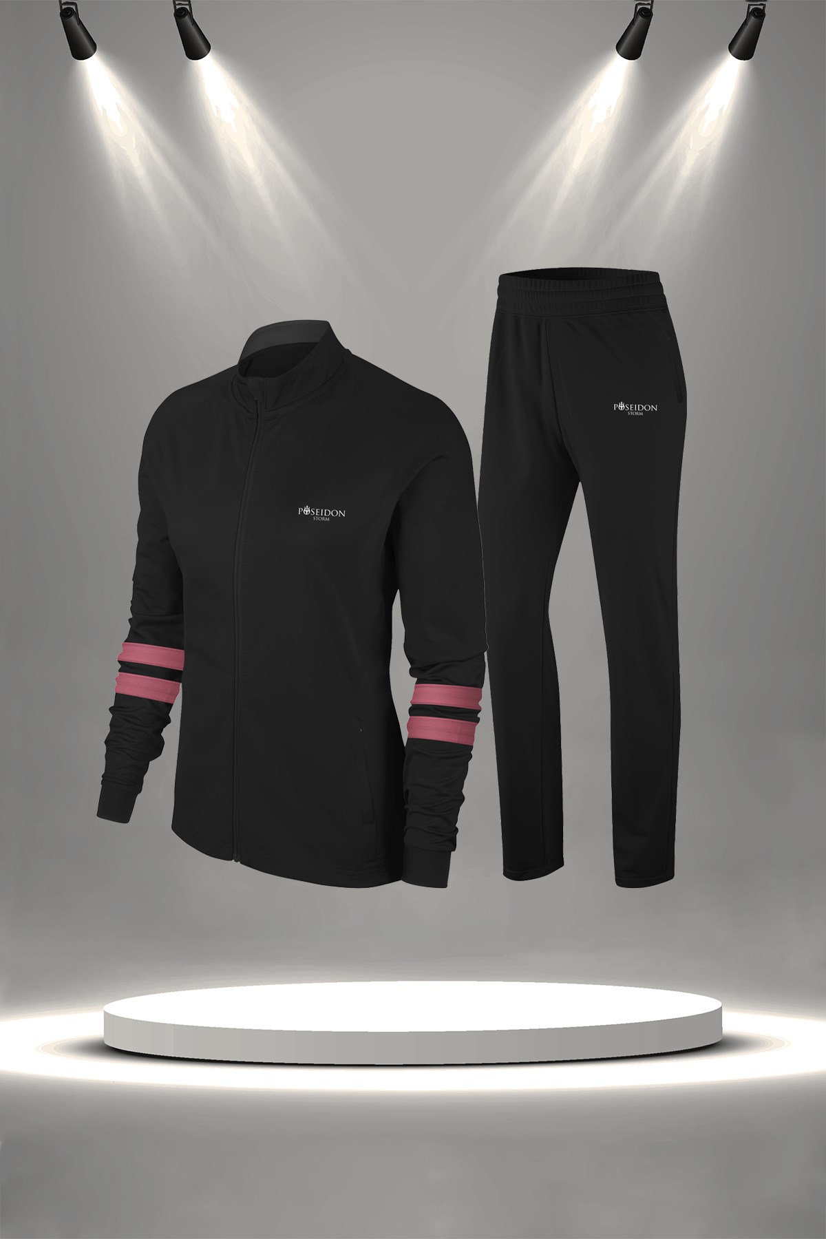 Kadın Siyah Günlük Sporcu Eşofman Takımı S-3XL pudra iki bant - M3