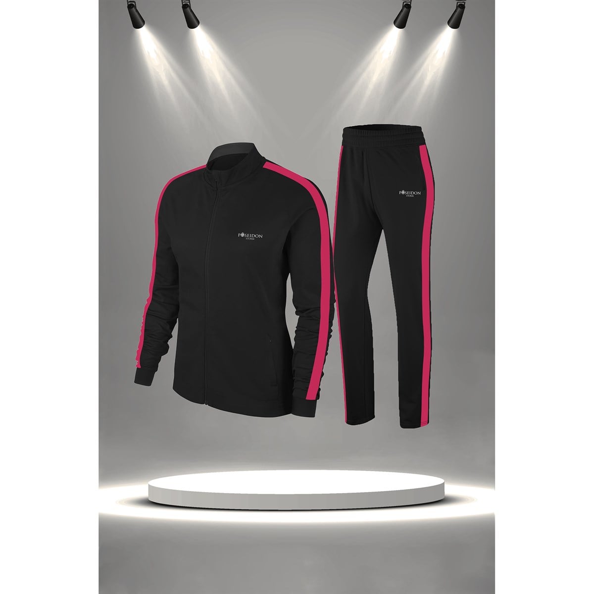 Kadın Siyah İnterlok Kumaş Fermuarlı Fit Eşofman Takımı S-3XL