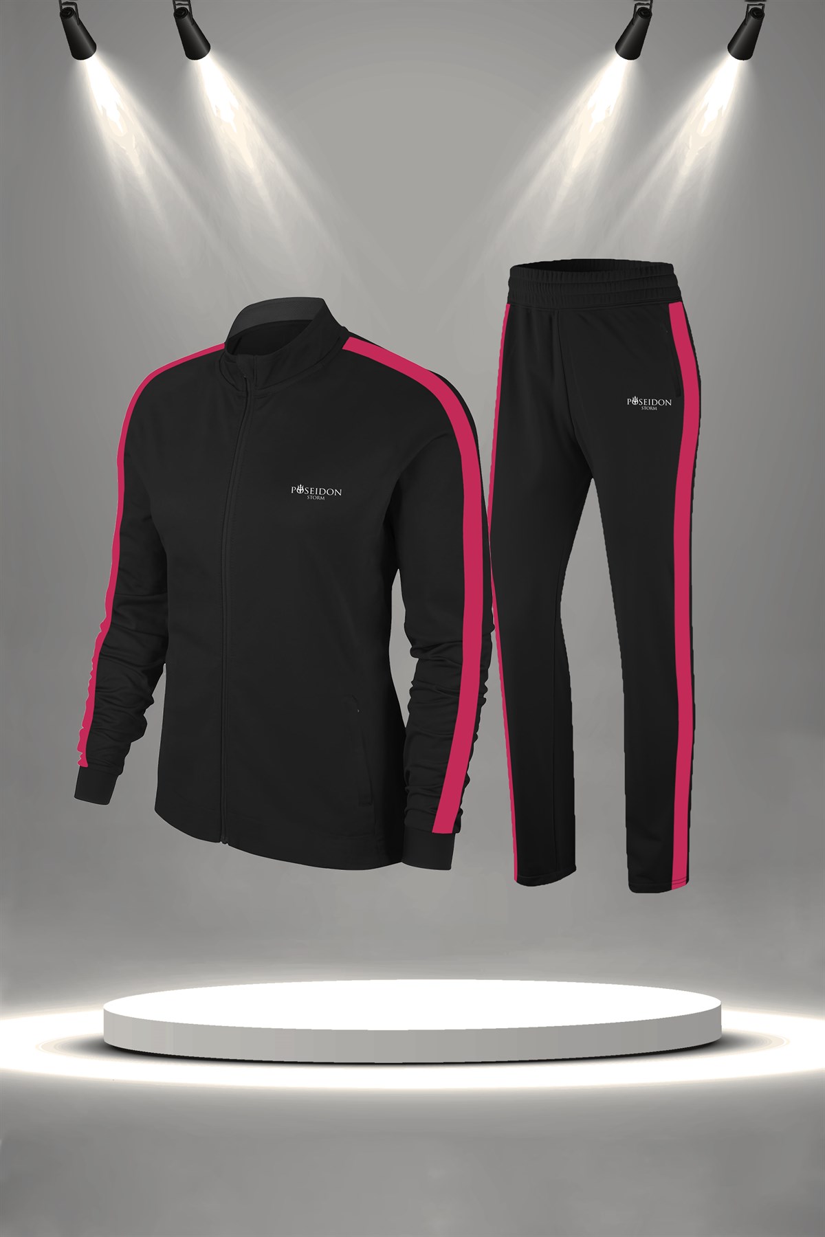 Kadın Siyah İnterlok Kumaş Fermuarlı Özel Üst Alt Eşofman Günlük Giyim Takımı 4XL-10XL