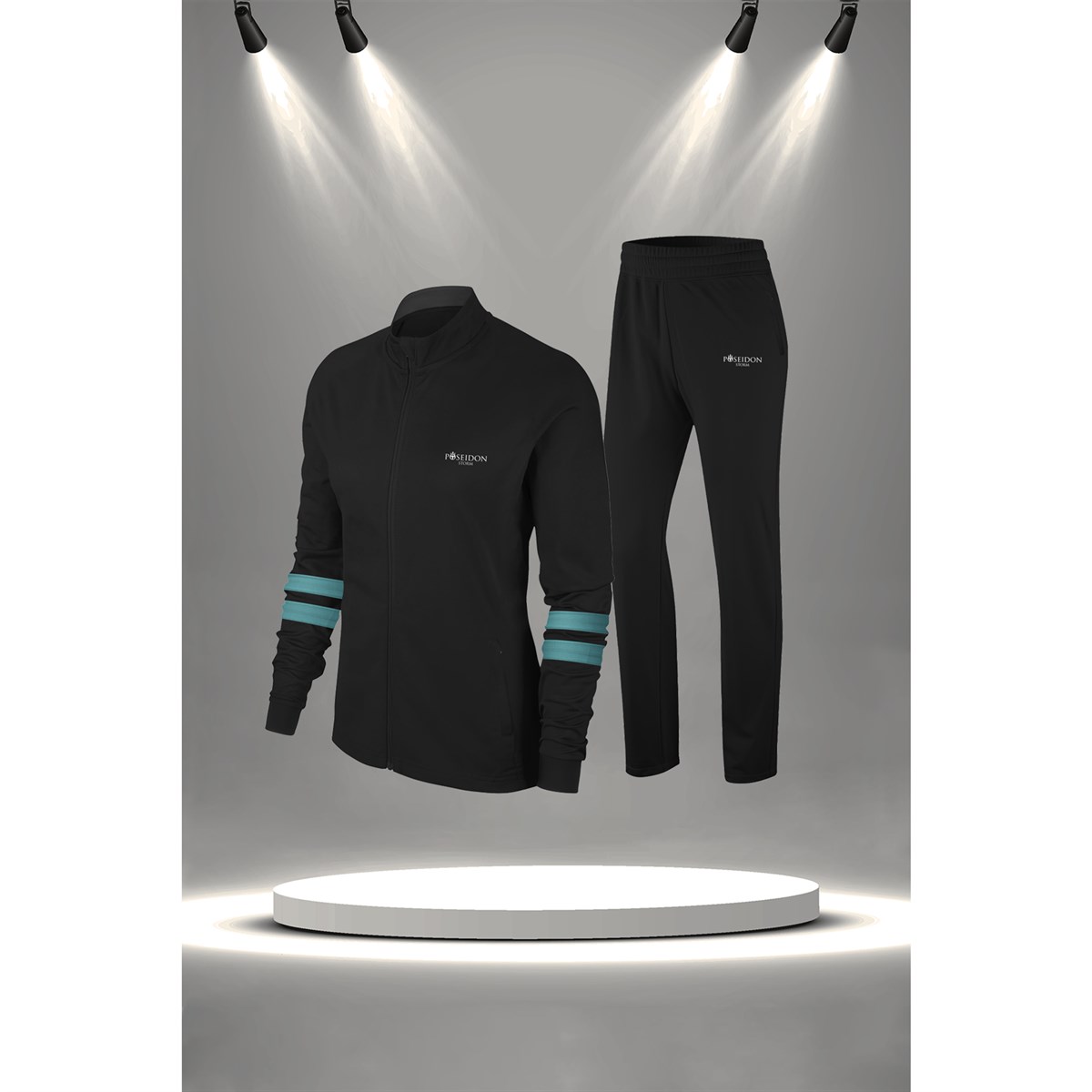 Kadın Siyah İnterlok Kumaş Fit Kalıp Koşu Seti S-3XL