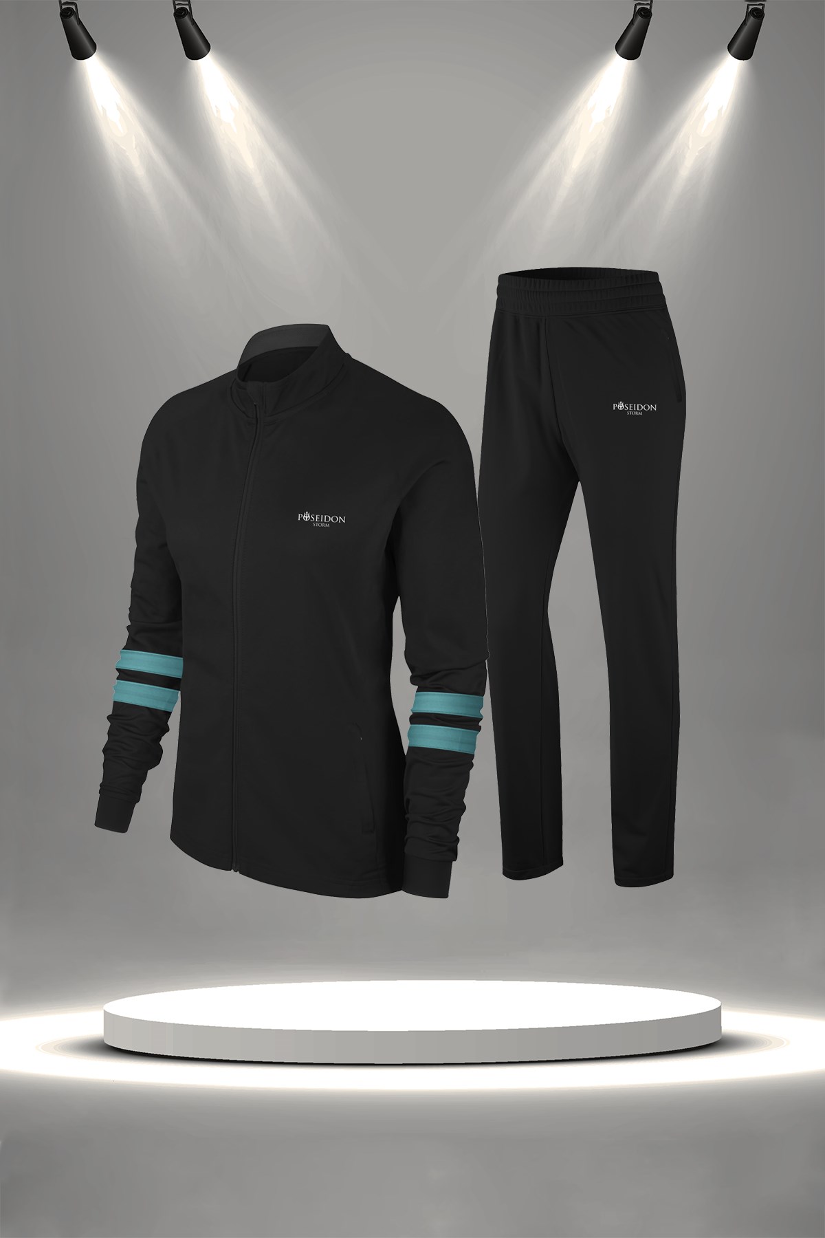 Kadın Siyah İnterlok Kumaş Fit Kalıp Koşu Seti S-3XL