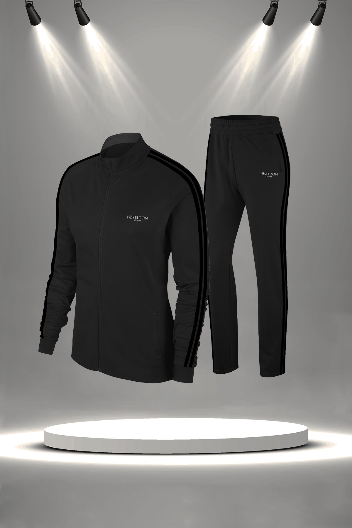 Kadın Siyah İnterlok Kumaş Fit Regular Kalıp Yürüyüş Koşu Eşofman Seti S-3XL