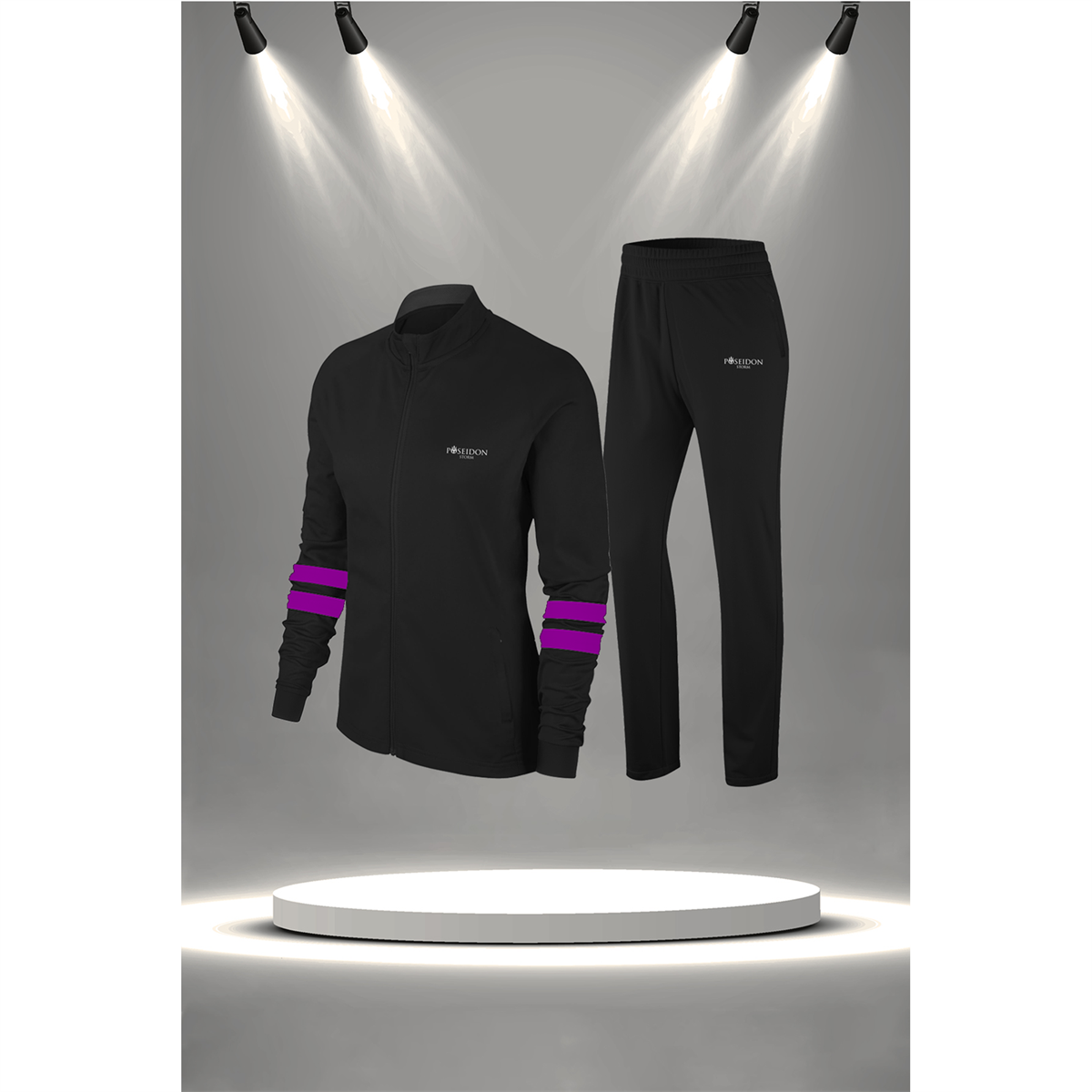 Kadın Siyah İnterlok Kumaş Günlük Sporcu Yürüyüş Eşofman Takımı Seti (S-3XL)