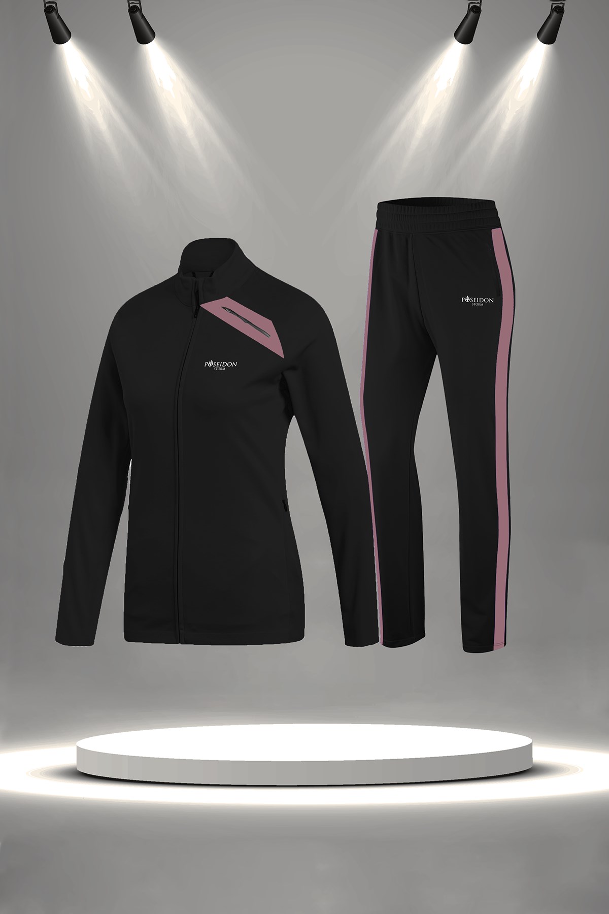 Kadın Siyah  İnterlok Kumaş Her Mevsim Yürüyüş Koşu Eşofman Seti S-3XL