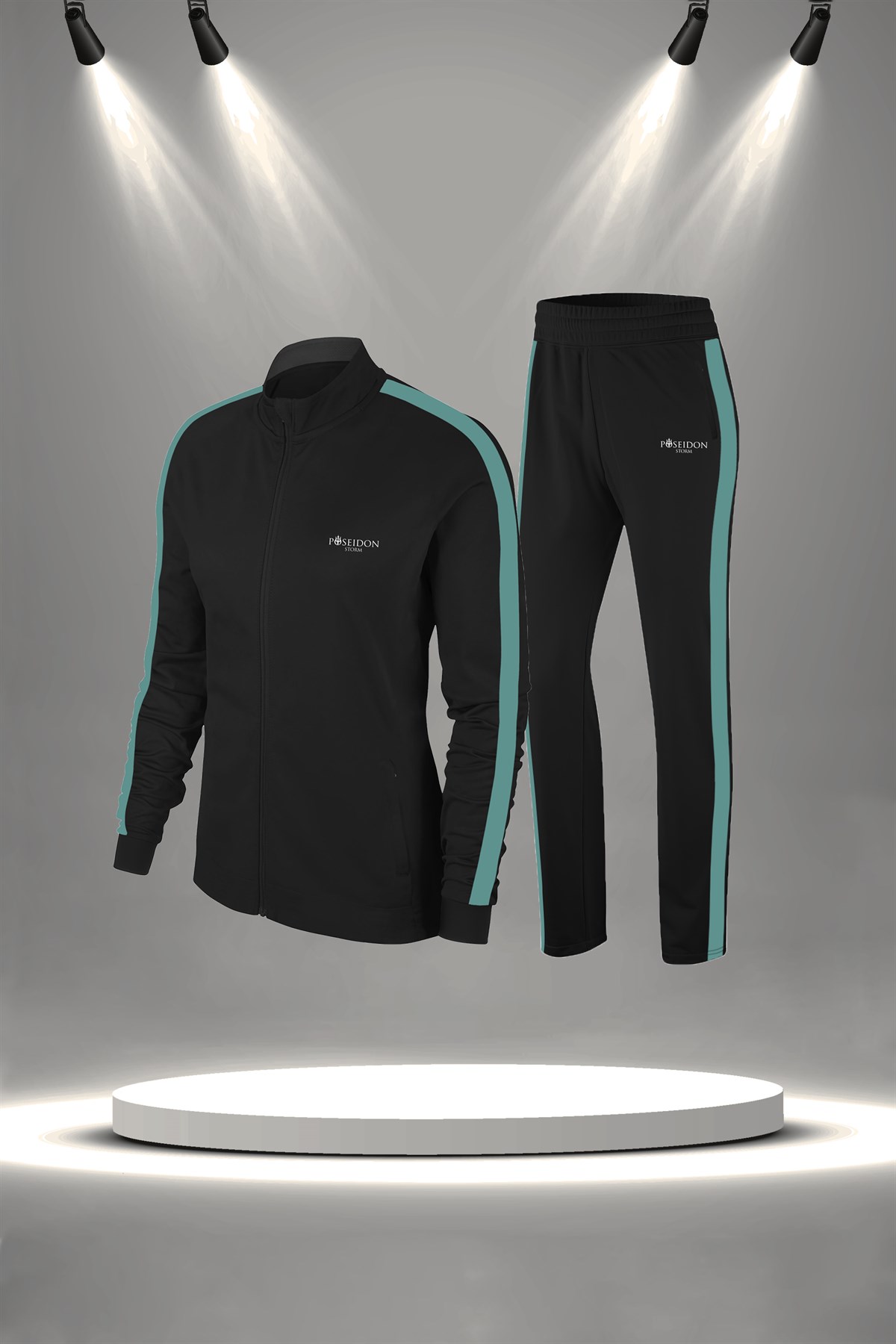 Kadın Siyah İnterlok Kumaş İki Parçalı Şık Spor Takım Sporcu Koşu Seti 4XL-10XL