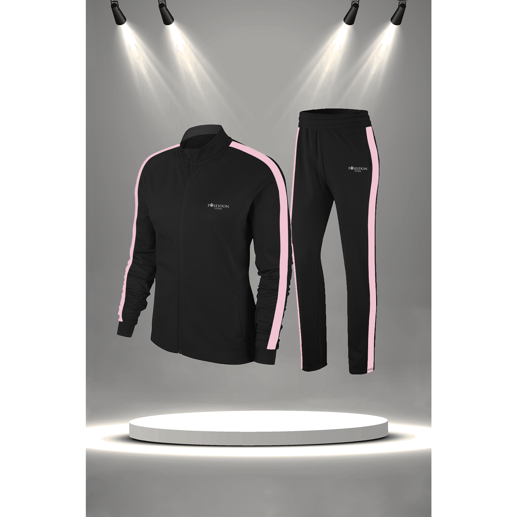 Kadın Siyah Supra Penye Kumaş Fermuarlı Fit Eşofman Takımı (S-3XL)
