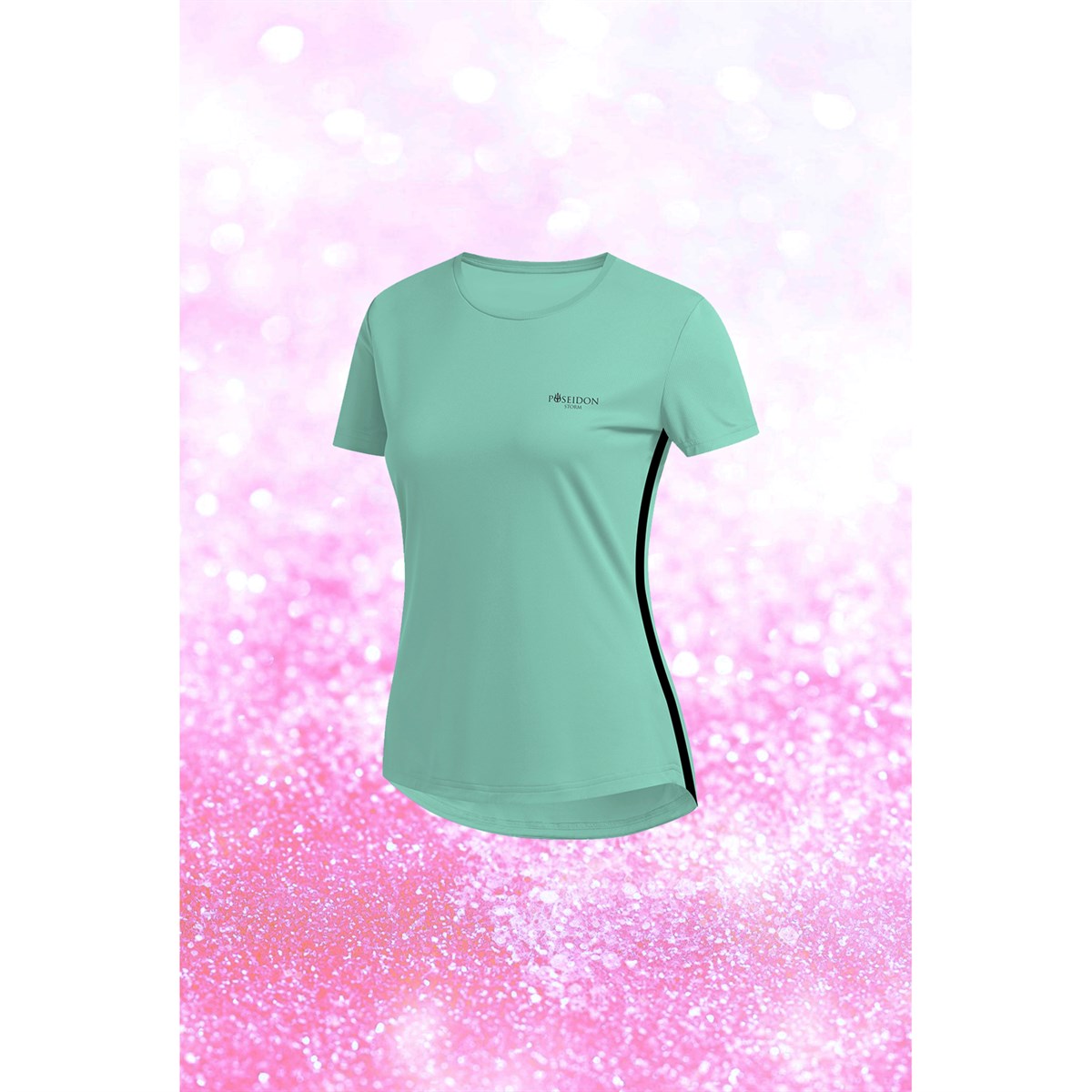 Kadın Su Yeşili Dri-Fit Kumaş Baskısız Yuvarlak Yaka Kısa Kol T-shirt  S-3XL 