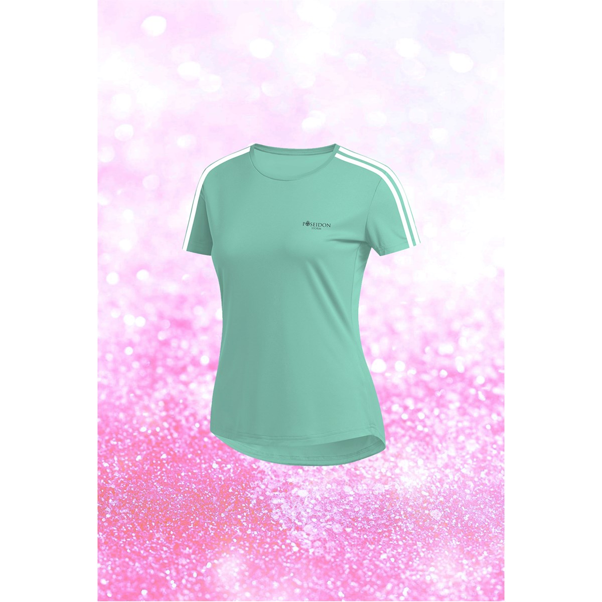 Kadın Su Yeşili Dri-Fit Kumaş Baskısız Yuvarlak Yaka Kısa Kol T-shirt    S-3XL