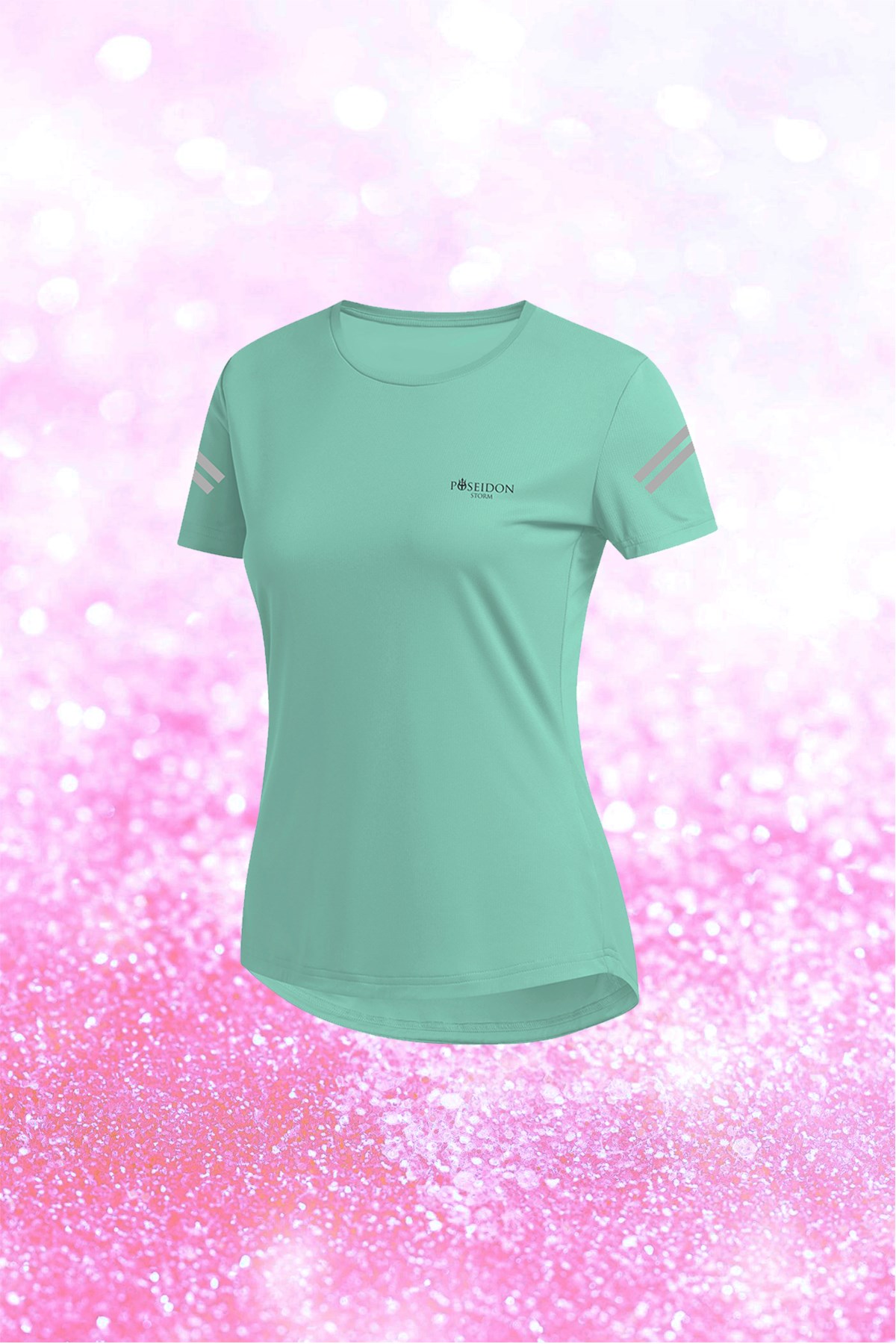 Kadın Su Yeşili Dri-Fit Kumaş  Düz Kısa Kol Konforlu T-shirt  S-3XL