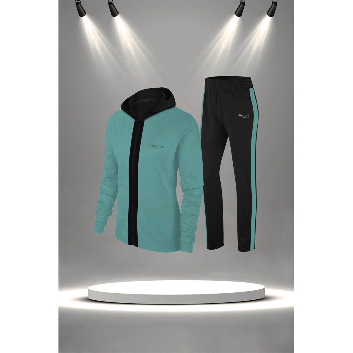 Kadın Su Yeşili  İnterlok Kumaş Kumaş Fit Kalıp Koşu Seti  (S-3XL)
