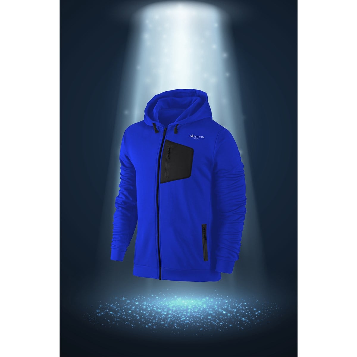 Oversize Erkek Mavi İnterlok Kumaş Cepli Kapüşonlu Sporcu Sweatshirt 3XL-10XL