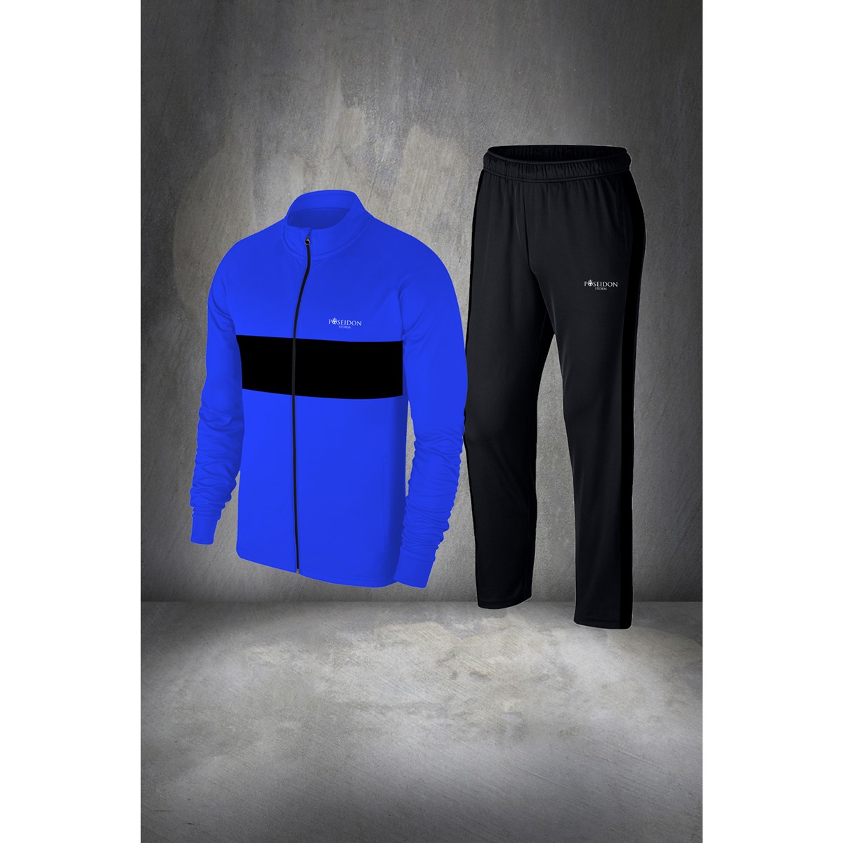 Oversize Erkek Mavi İnterlok Kumaş Şık Taşarım Kişiye Özel Eşofman Takımı  4XL- 10XL