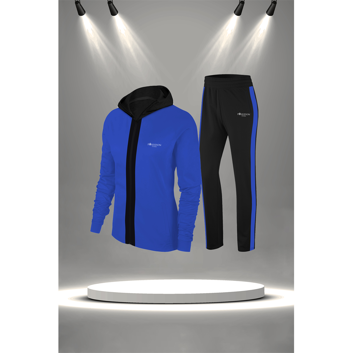 Oversize Kadın Mavi İnterlok Kumaş Özel Tasarım Eşofman Takımı  (4XL-10XL)