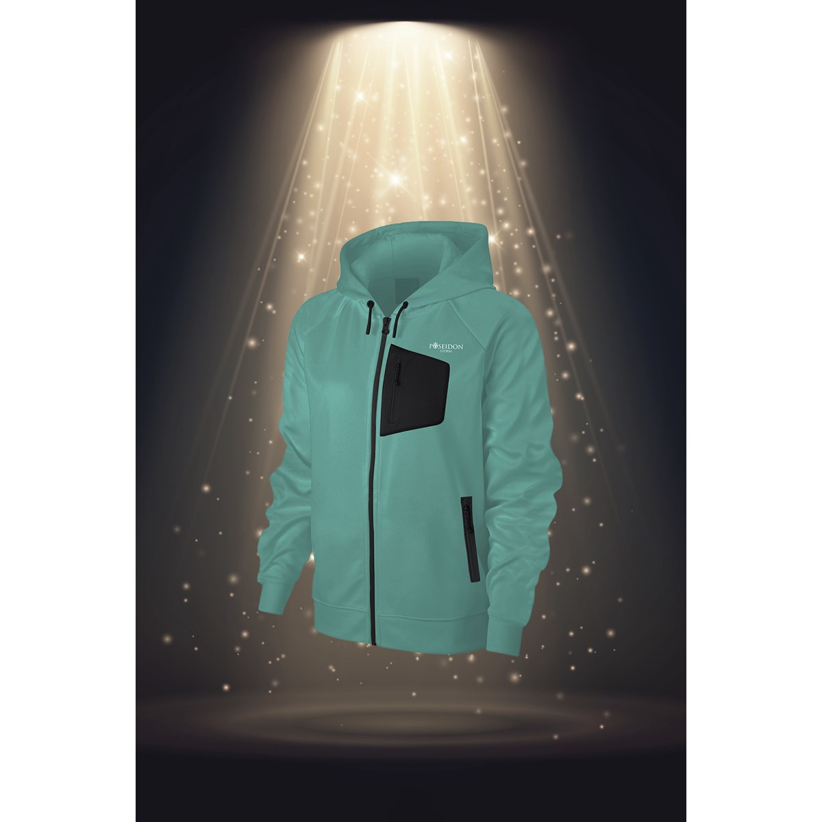 Oversize Kadın Su Yeşili İnterlok Kumaş Cepli Kapüşonlu Sporcu Sweatshirt 3XL-10XL