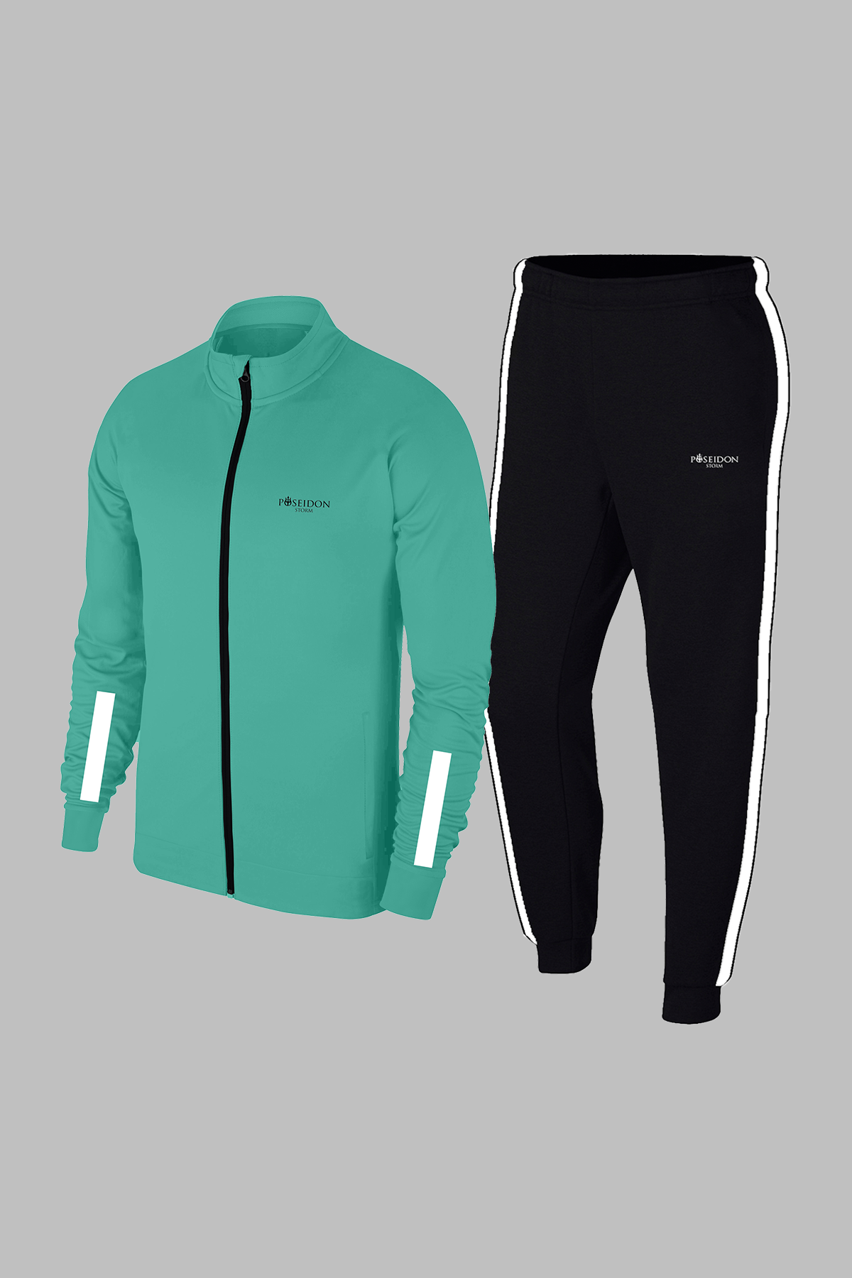 Yeni Büyük BedenErkek Su Yeşili Özel Supra Penye Kumaş Fermuarlı Cepli Rahat Full Eşofman Takımı 4-10XL